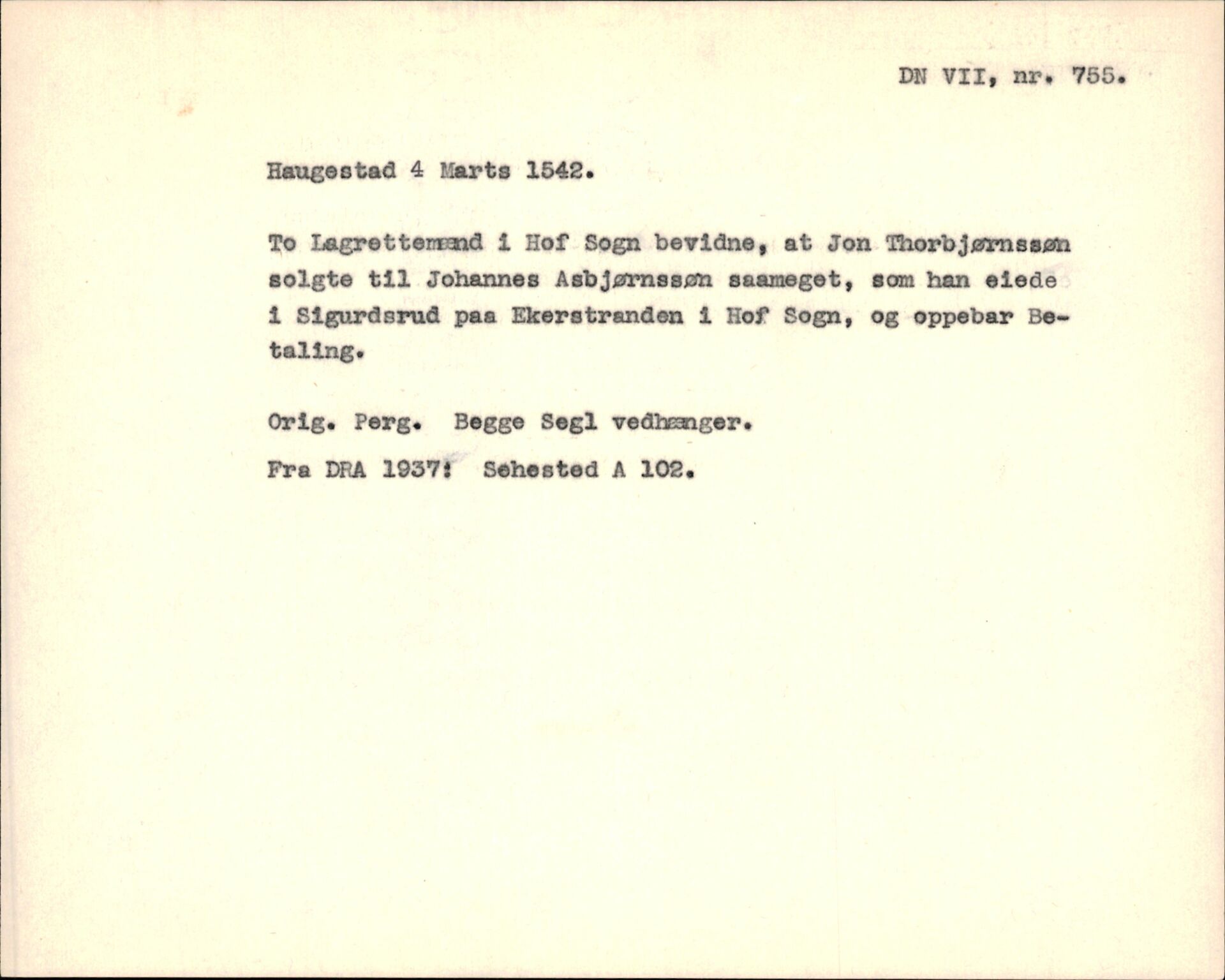 Riksarkivets diplomsamling, AV/RA-EA-5965/F35/F35f/L0001: Regestsedler: Diplomer fra DRA 1937 og 1996, s. 429