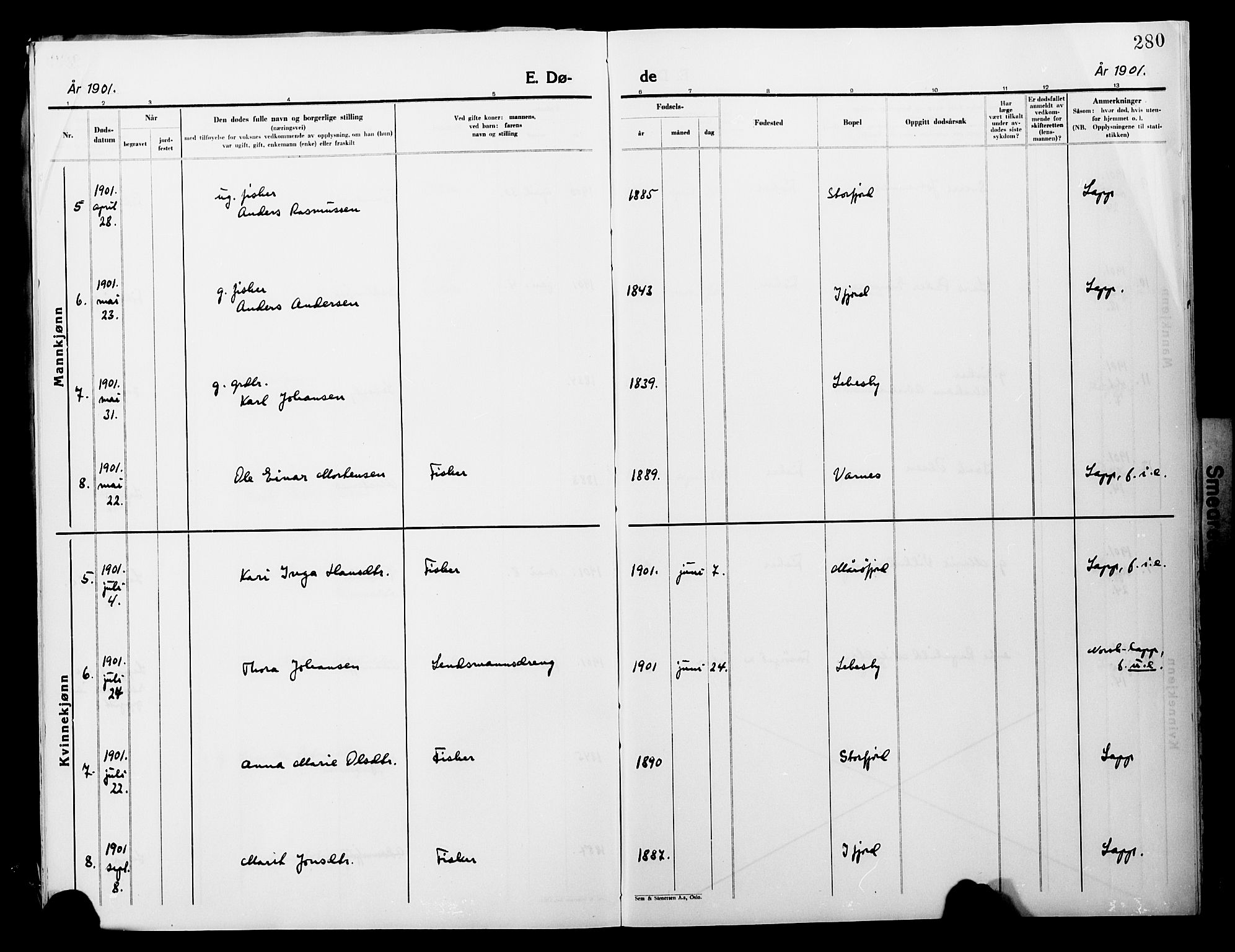 Lebesby sokneprestkontor, AV/SATØ-S-1353/H/Ha/L0004kirke: Ministerialbok nr. 4, 1870-1902, s. 280