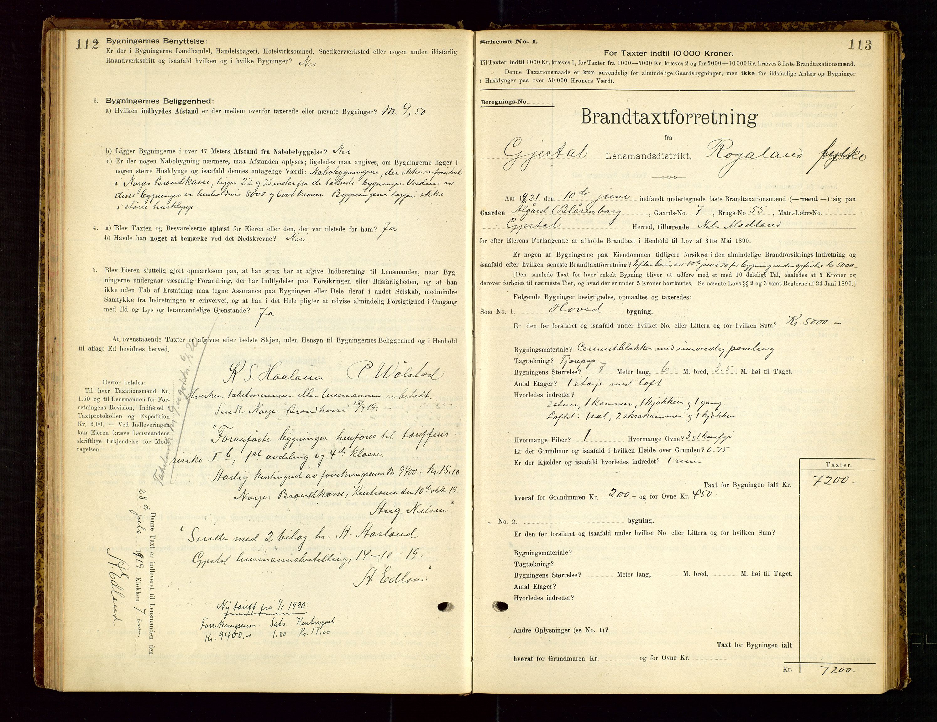 Gjesdal lensmannskontor, SAST/A-100441/Go/L0007: Branntakstskjemaprotokoll, 1894-1937, s. 112-113