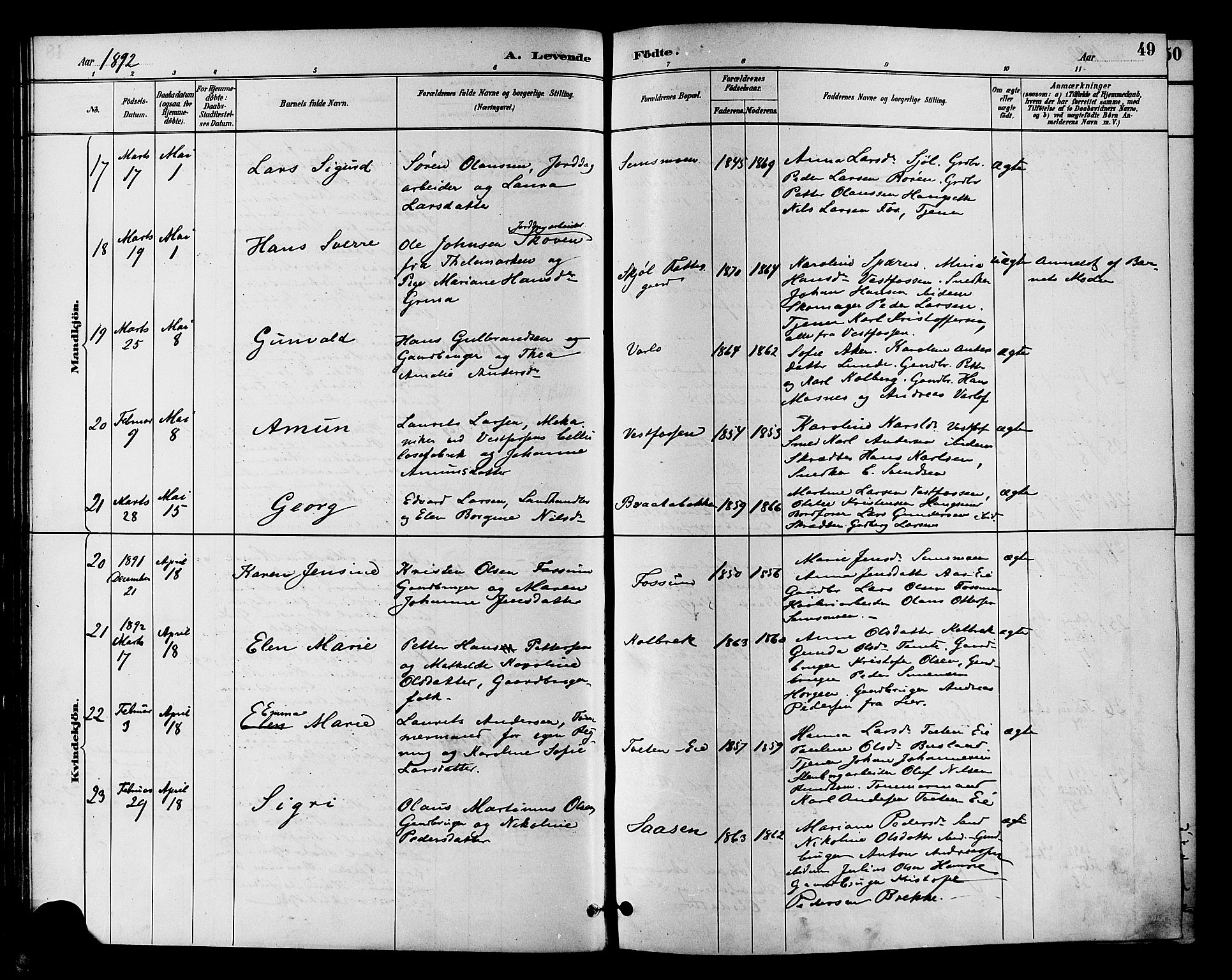 Eiker kirkebøker, AV/SAKO-A-4/F/Fb/L0002: Ministerialbok nr. II 2, 1889-1896, s. 49