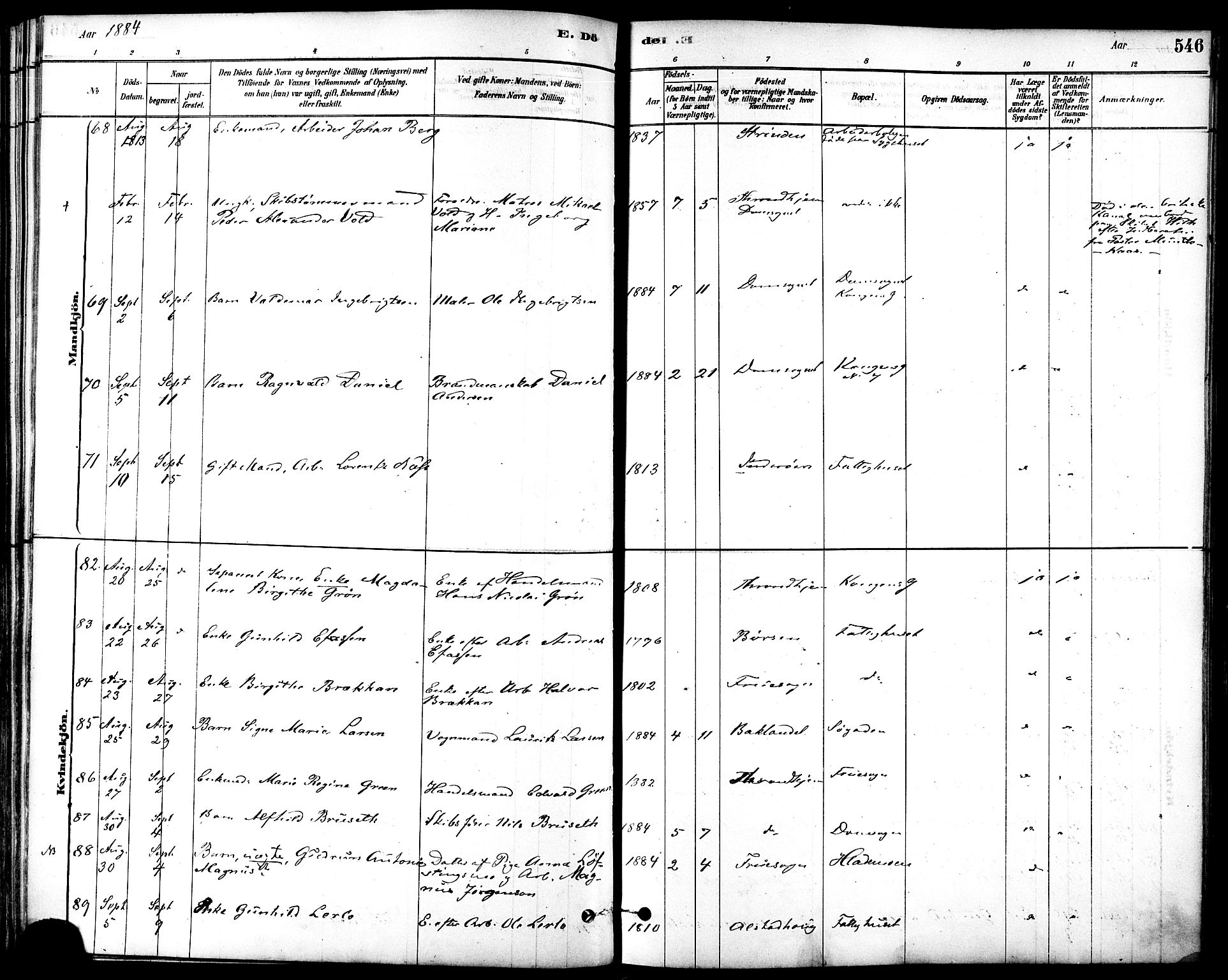 Ministerialprotokoller, klokkerbøker og fødselsregistre - Sør-Trøndelag, SAT/A-1456/601/L0058: Ministerialbok nr. 601A26, 1877-1891, s. 546