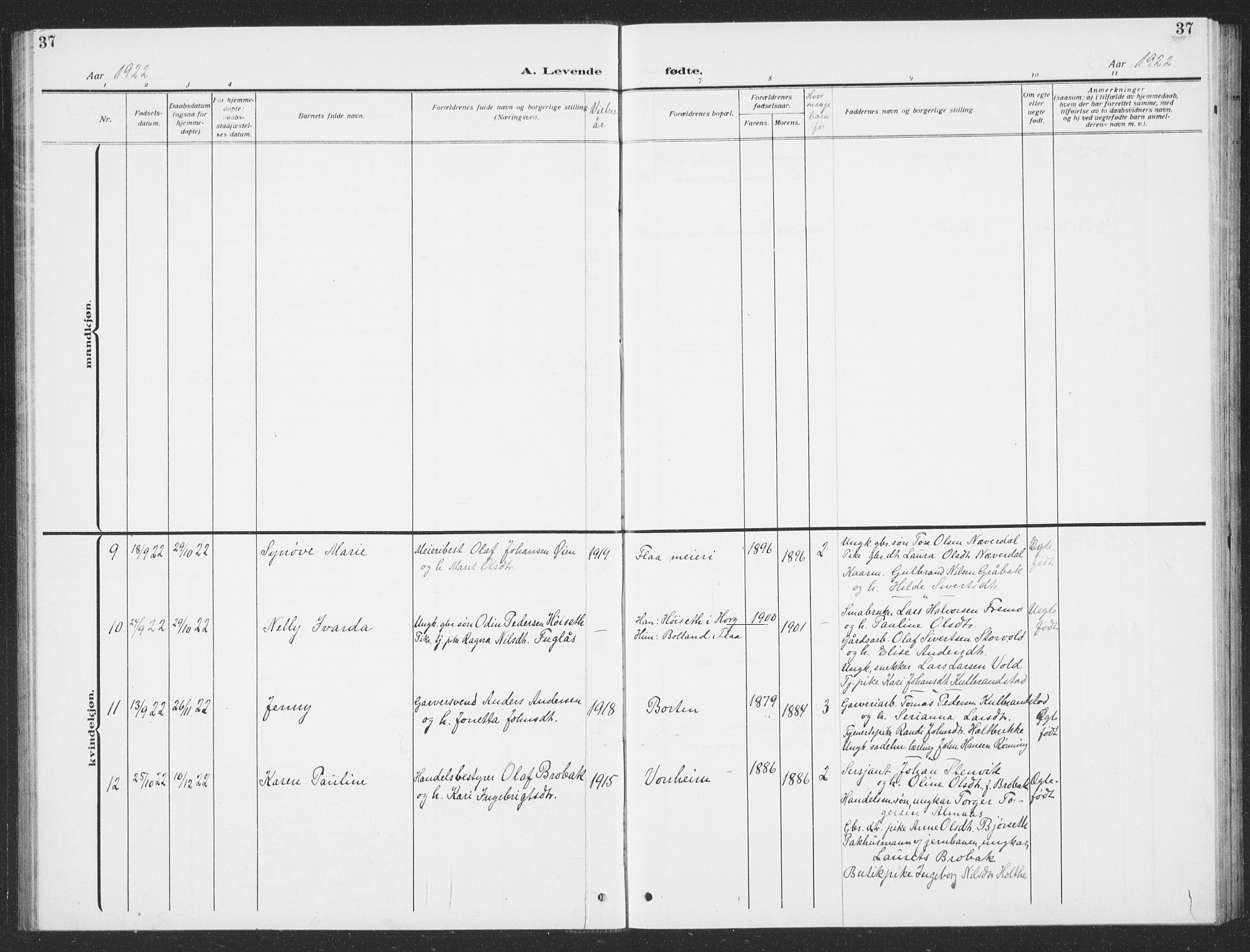 Ministerialprotokoller, klokkerbøker og fødselsregistre - Sør-Trøndelag, AV/SAT-A-1456/693/L1124: Klokkerbok nr. 693C05, 1911-1941, s. 37