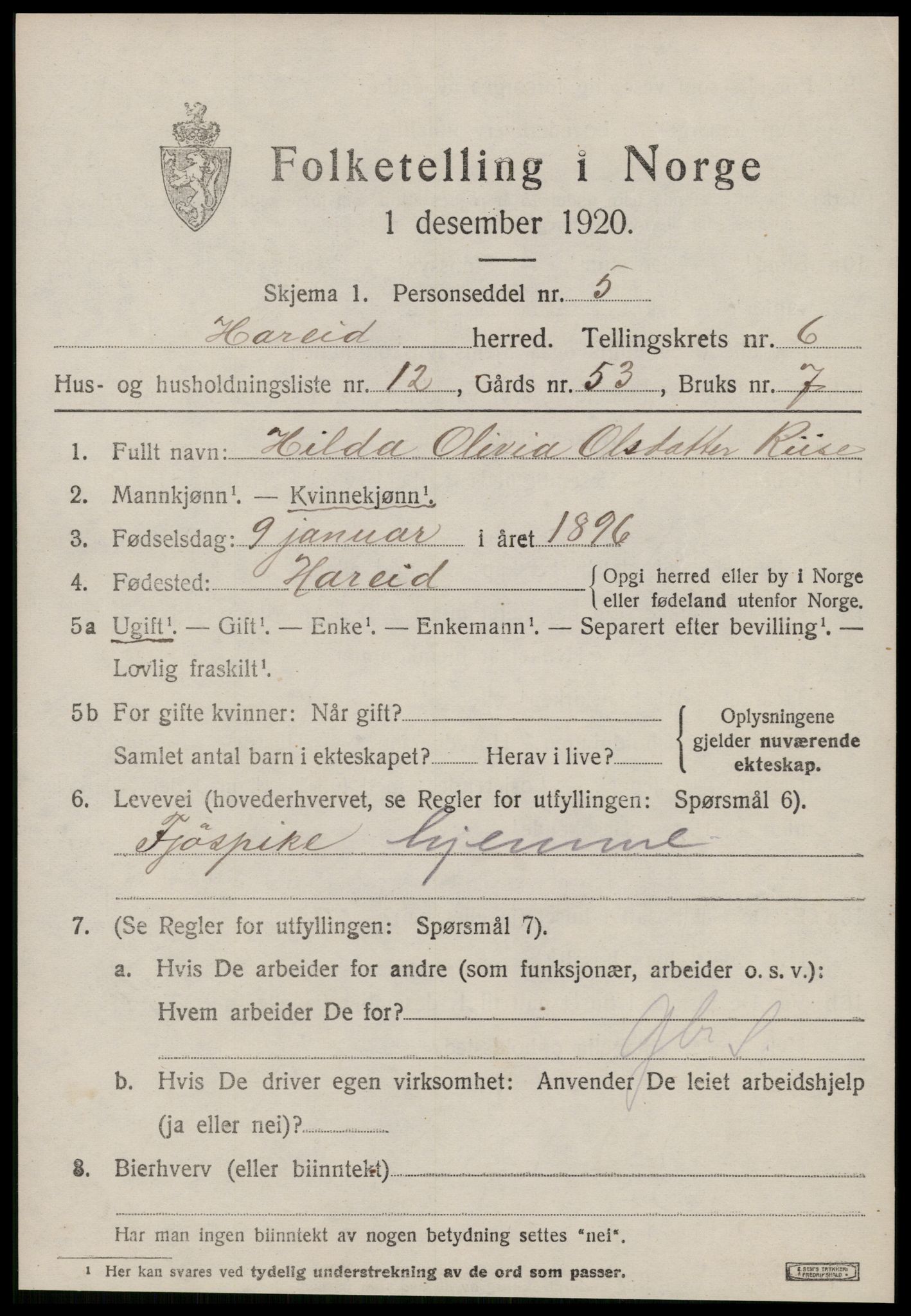 SAT, Folketelling 1920 for 1517 Hareid herred, 1920, s. 2295