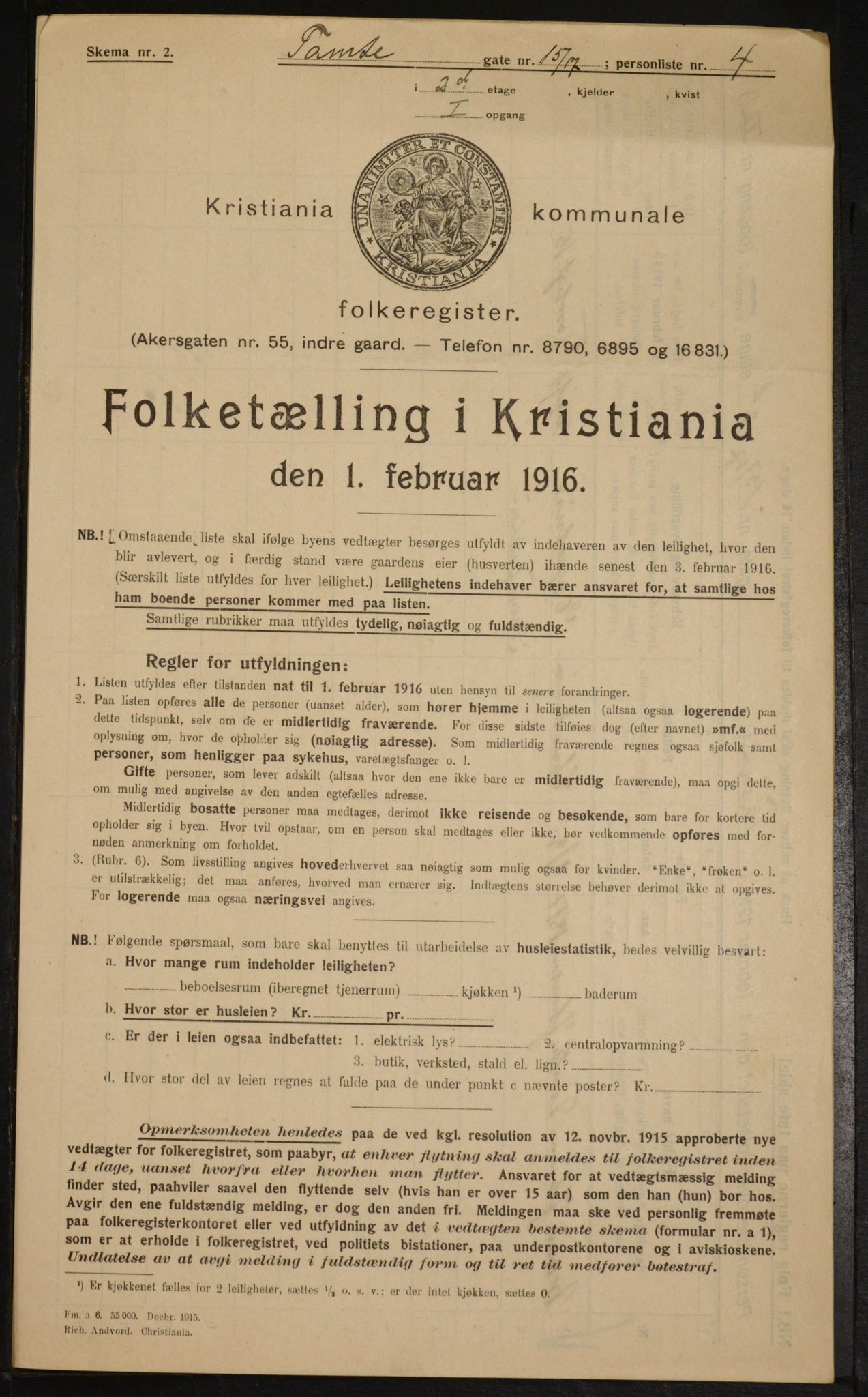 OBA, Kommunal folketelling 1.2.1916 for Kristiania, 1916, s. 116847