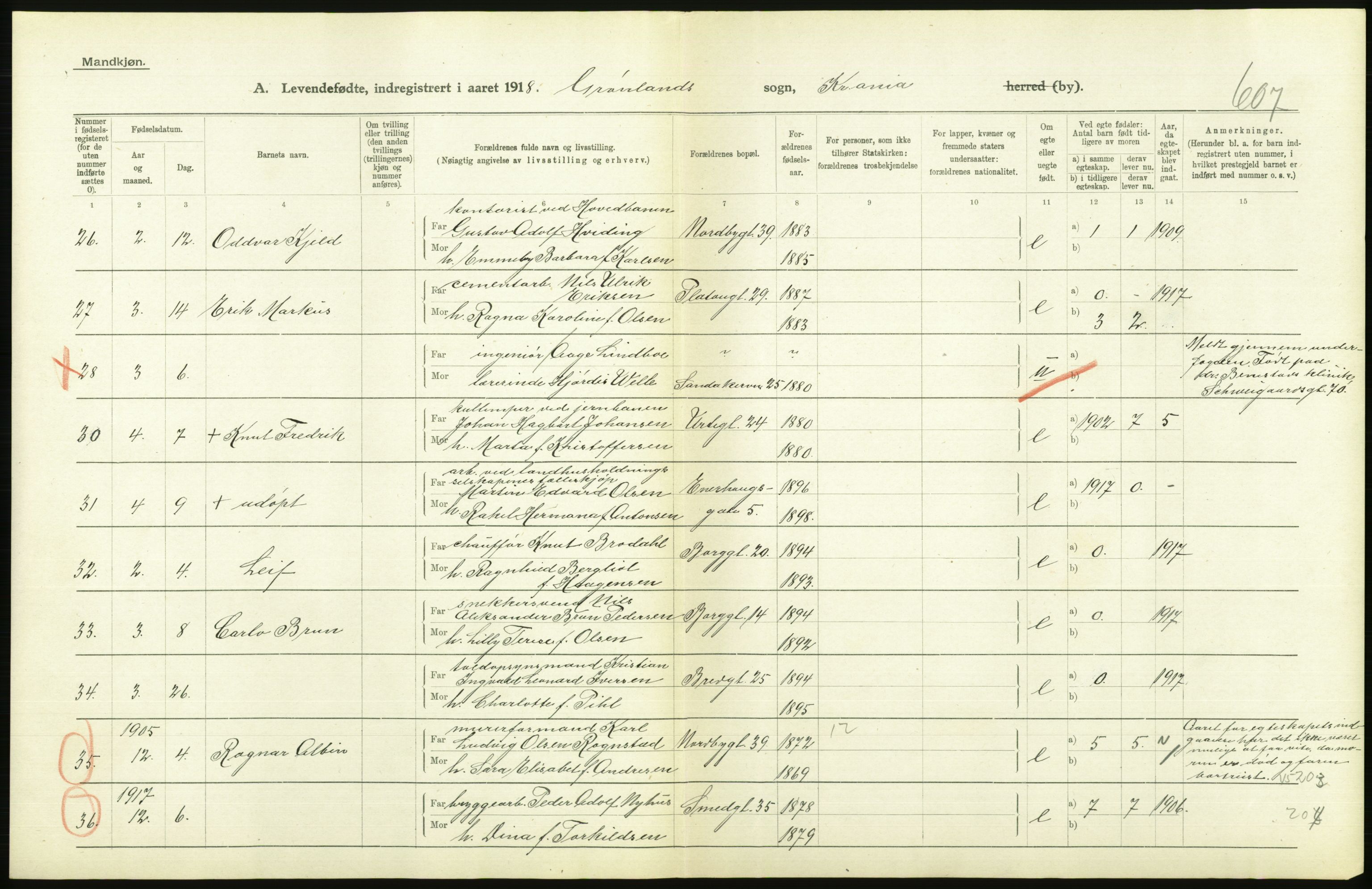 Statistisk sentralbyrå, Sosiodemografiske emner, Befolkning, AV/RA-S-2228/D/Df/Dfb/Dfbh/L0008: Kristiania: Levendefødte menn og kvinner., 1918, s. 756