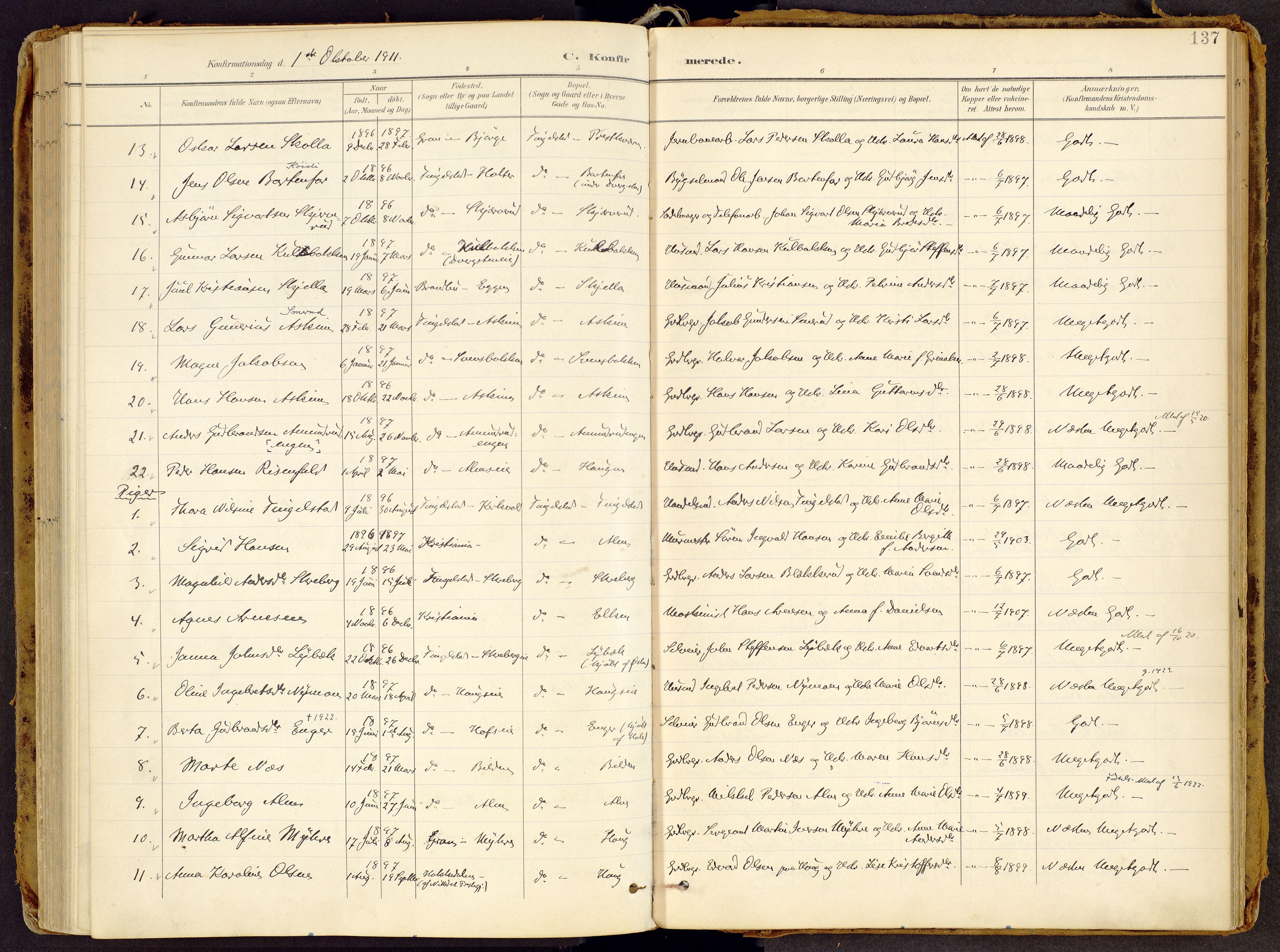 Brandbu prestekontor, AV/SAH-PREST-114/H/Ha/Haa/L0002: Ministerialbok nr. 2, 1899-1914, s. 137