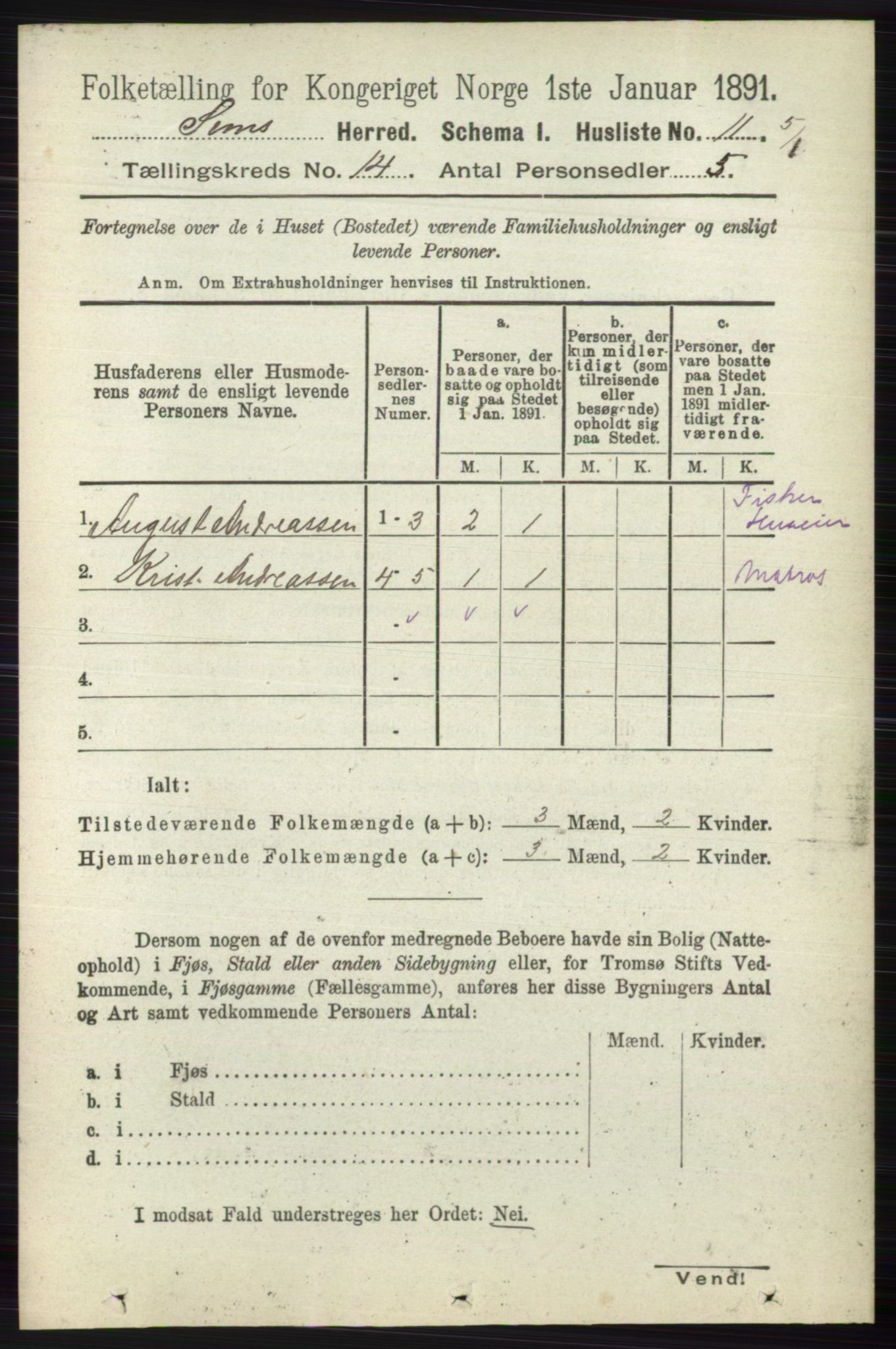 RA, Folketelling 1891 for 0721 Sem herred, 1891, s. 6974