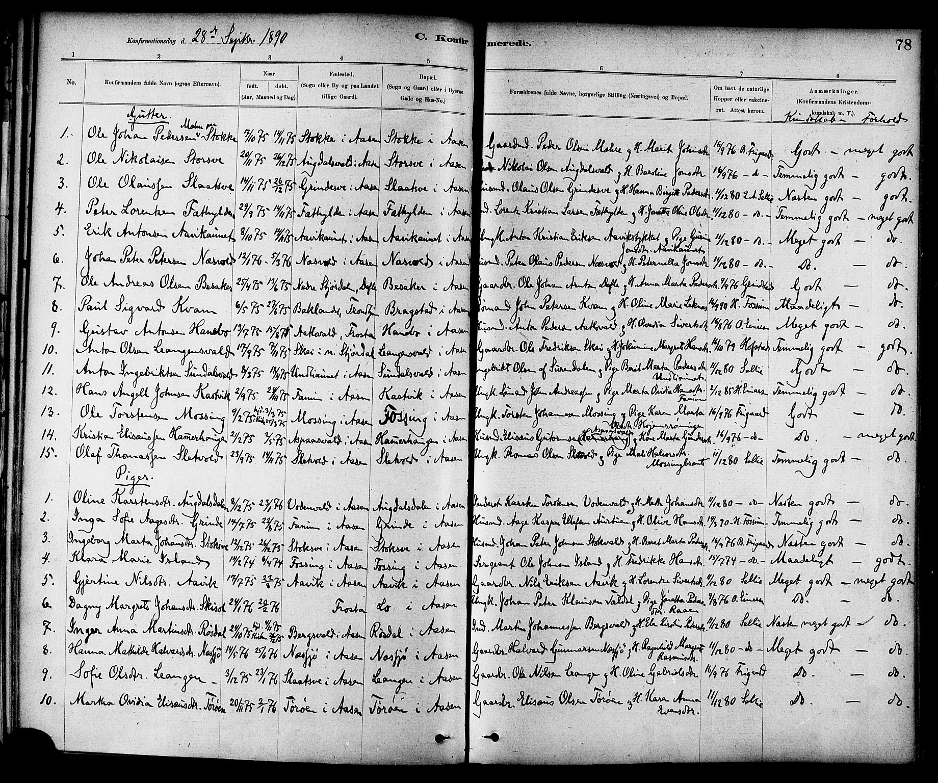 Ministerialprotokoller, klokkerbøker og fødselsregistre - Nord-Trøndelag, AV/SAT-A-1458/714/L0130: Ministerialbok nr. 714A01, 1878-1895, s. 78