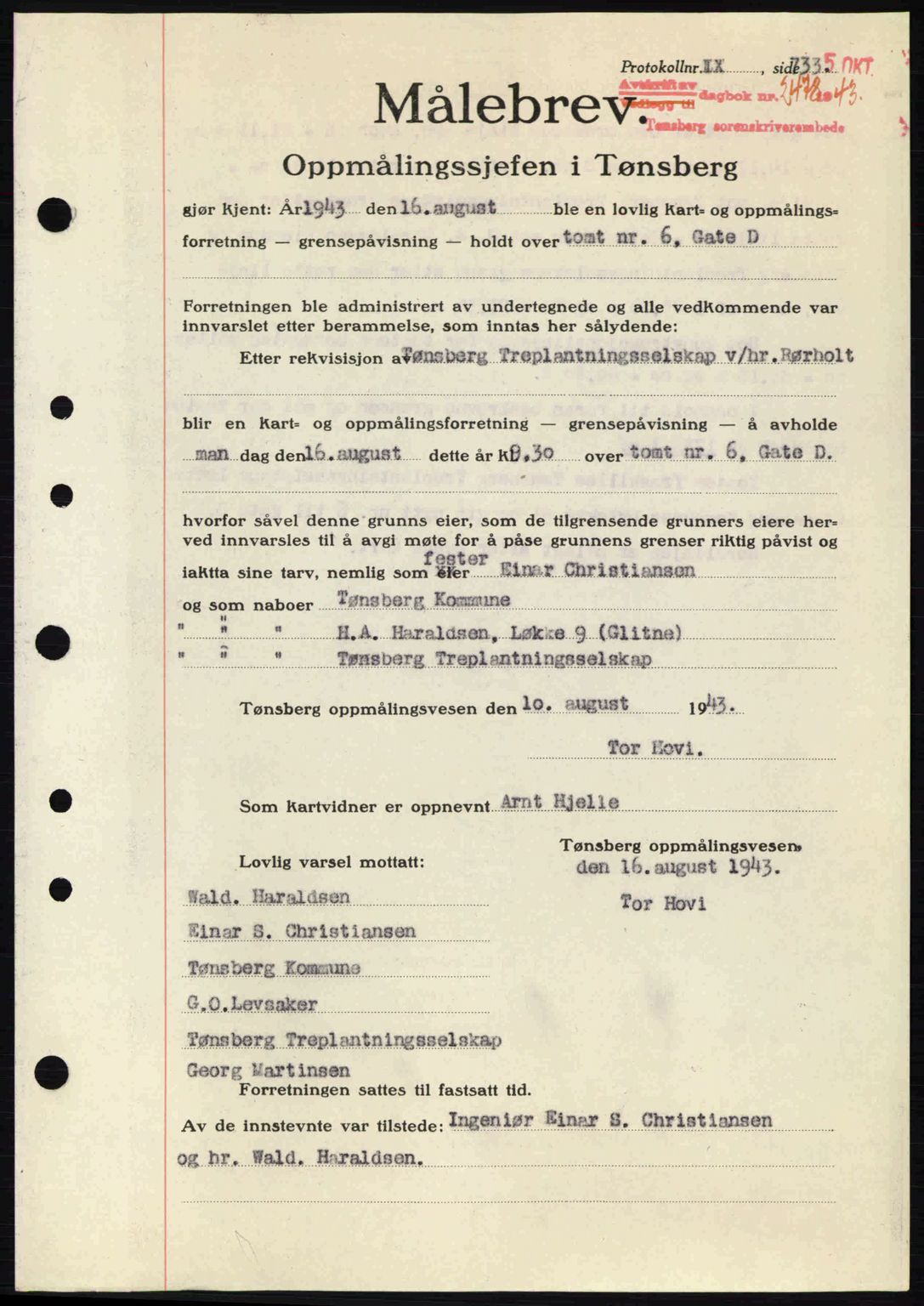 Tønsberg sorenskriveri, AV/SAKO-A-130/G/Ga/Gaa/L0014: Pantebok nr. A14, 1943-1944, Dagboknr: 2478/1943