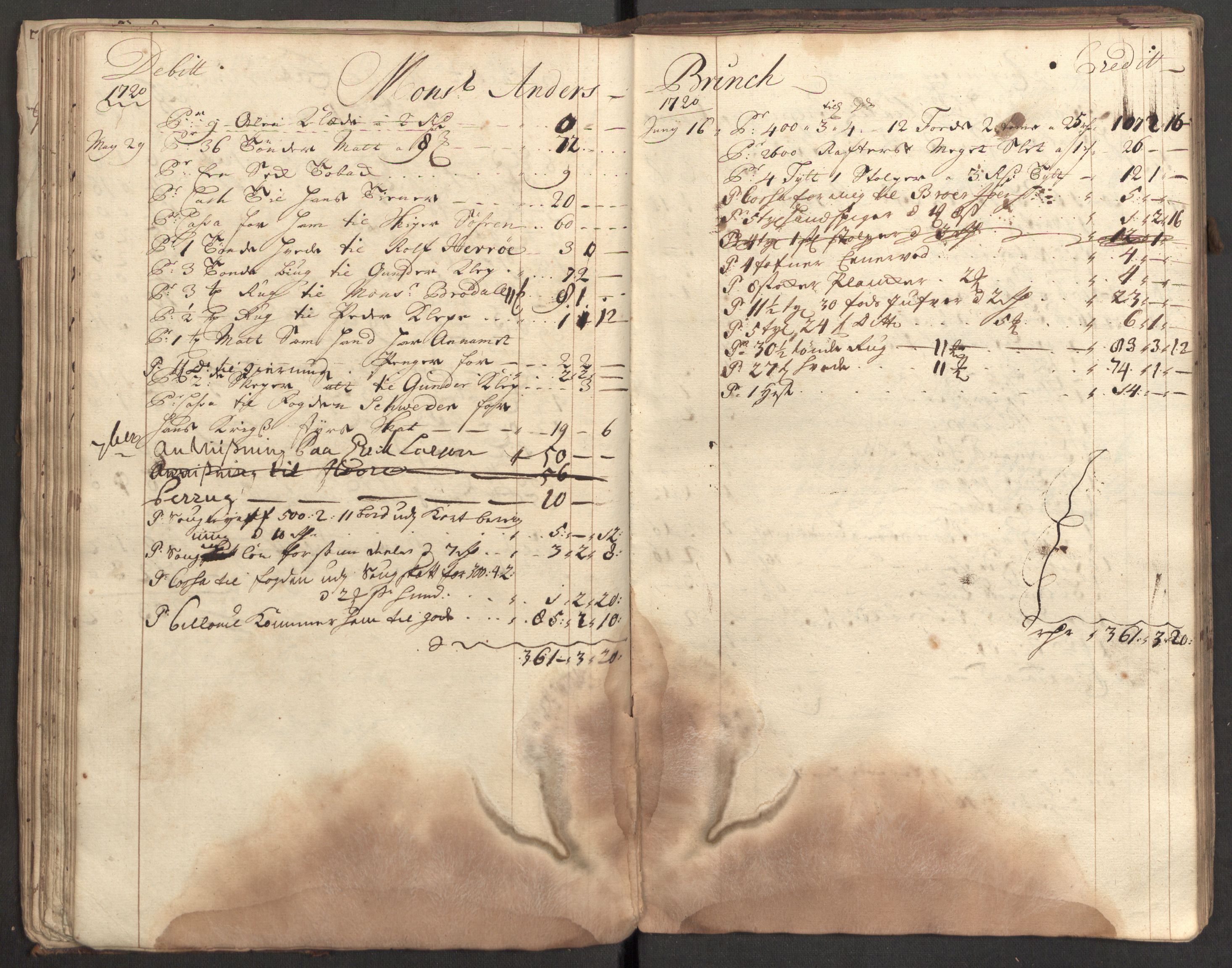 Bowman, James, RA/PA-0067/F/L0002/0001: Kontobok og skiftepapirer / James Bowmans kontobok, 1708-1728, s. 58