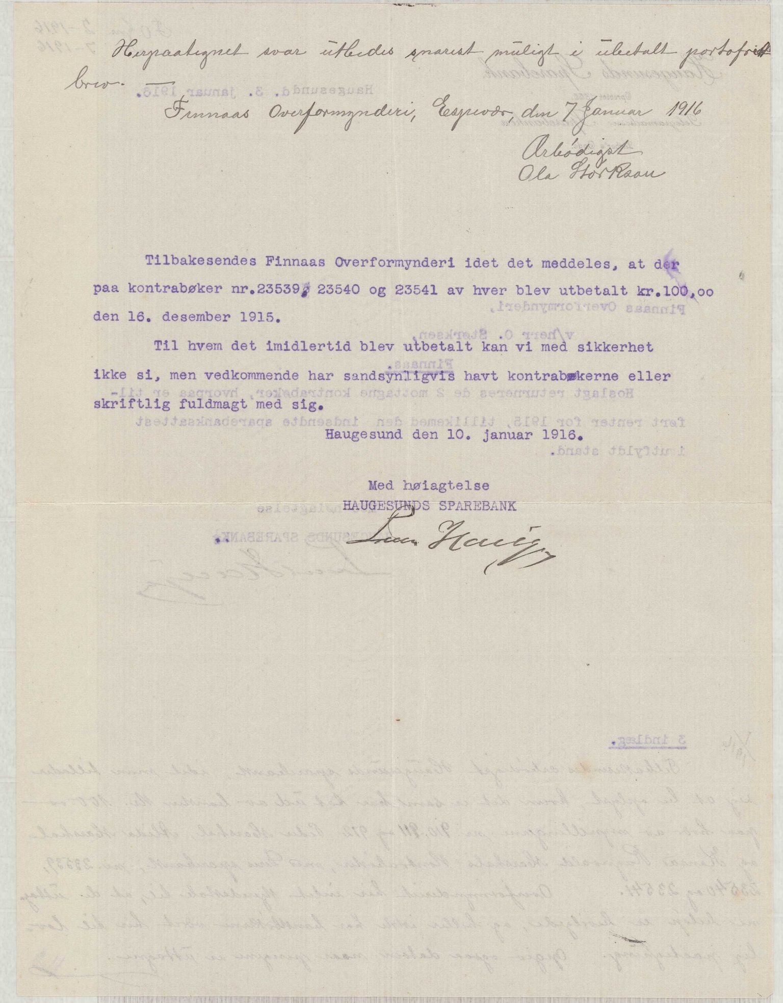 Finnaas kommune. Overformynderiet, IKAH/1218a-812/D/Da/Daa/L0003/0001: Kronologisk ordna korrespondanse / Kronologisk ordna korrespondanse, 1914-1916, s. 89