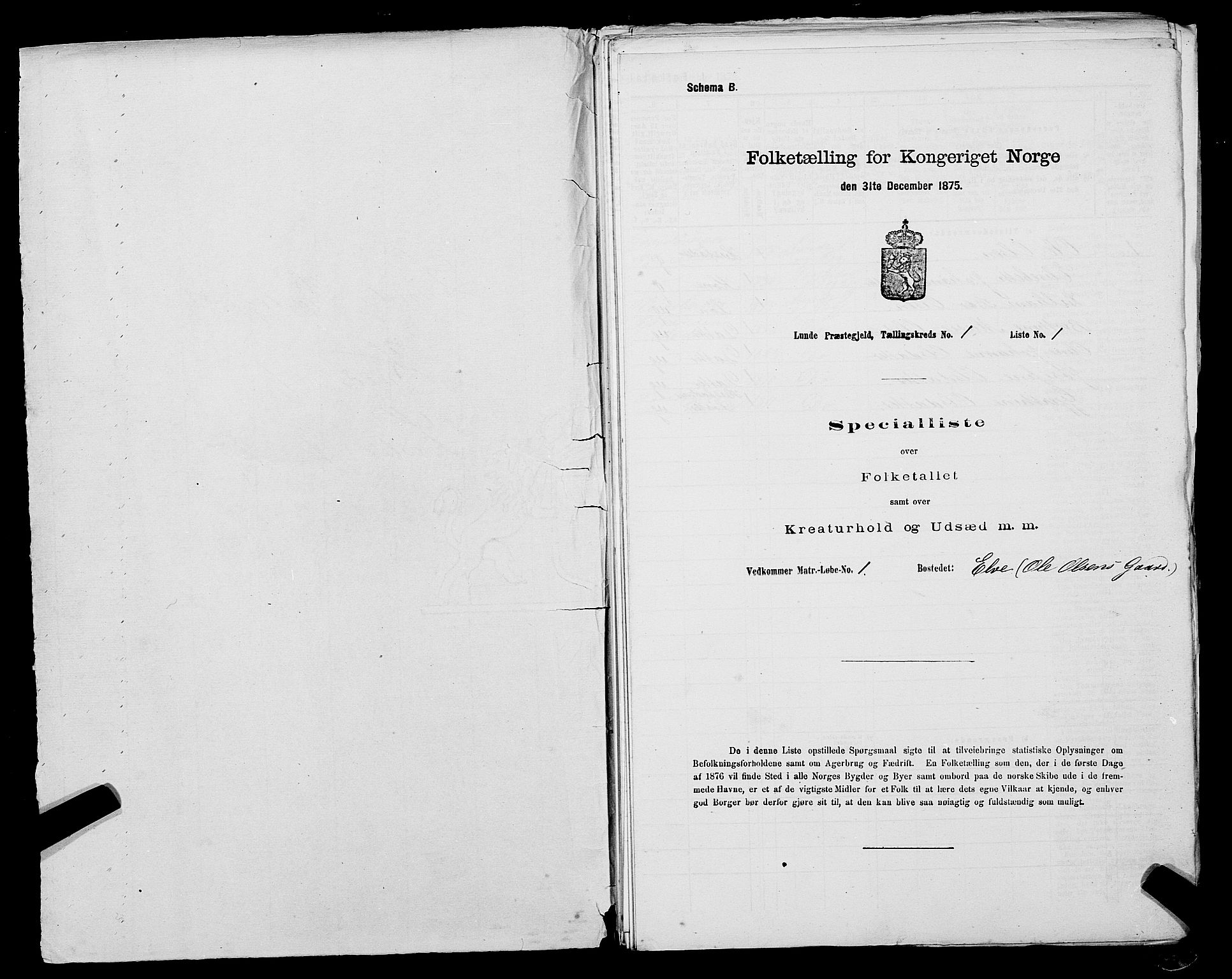SAST, Folketelling 1875 for 1112P Lund prestegjeld, 1875, s. 50