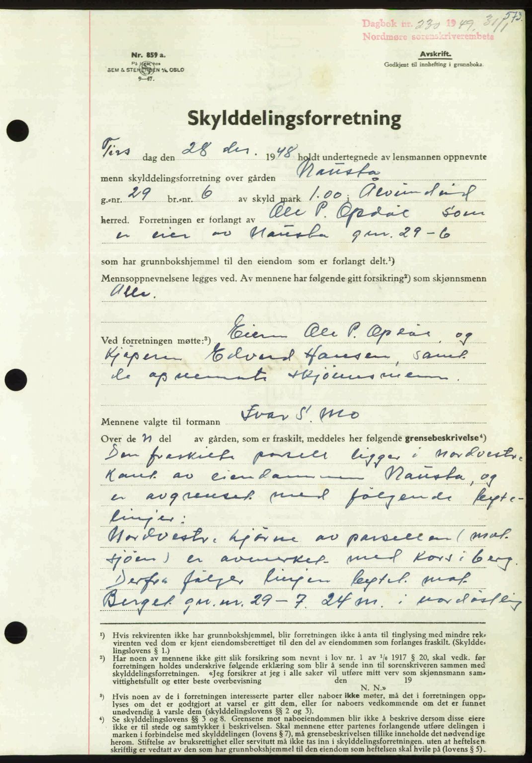 Nordmøre sorenskriveri, SAT/A-4132/1/2/2Ca: Pantebok nr. A110, 1948-1949, Dagboknr: 230/1949