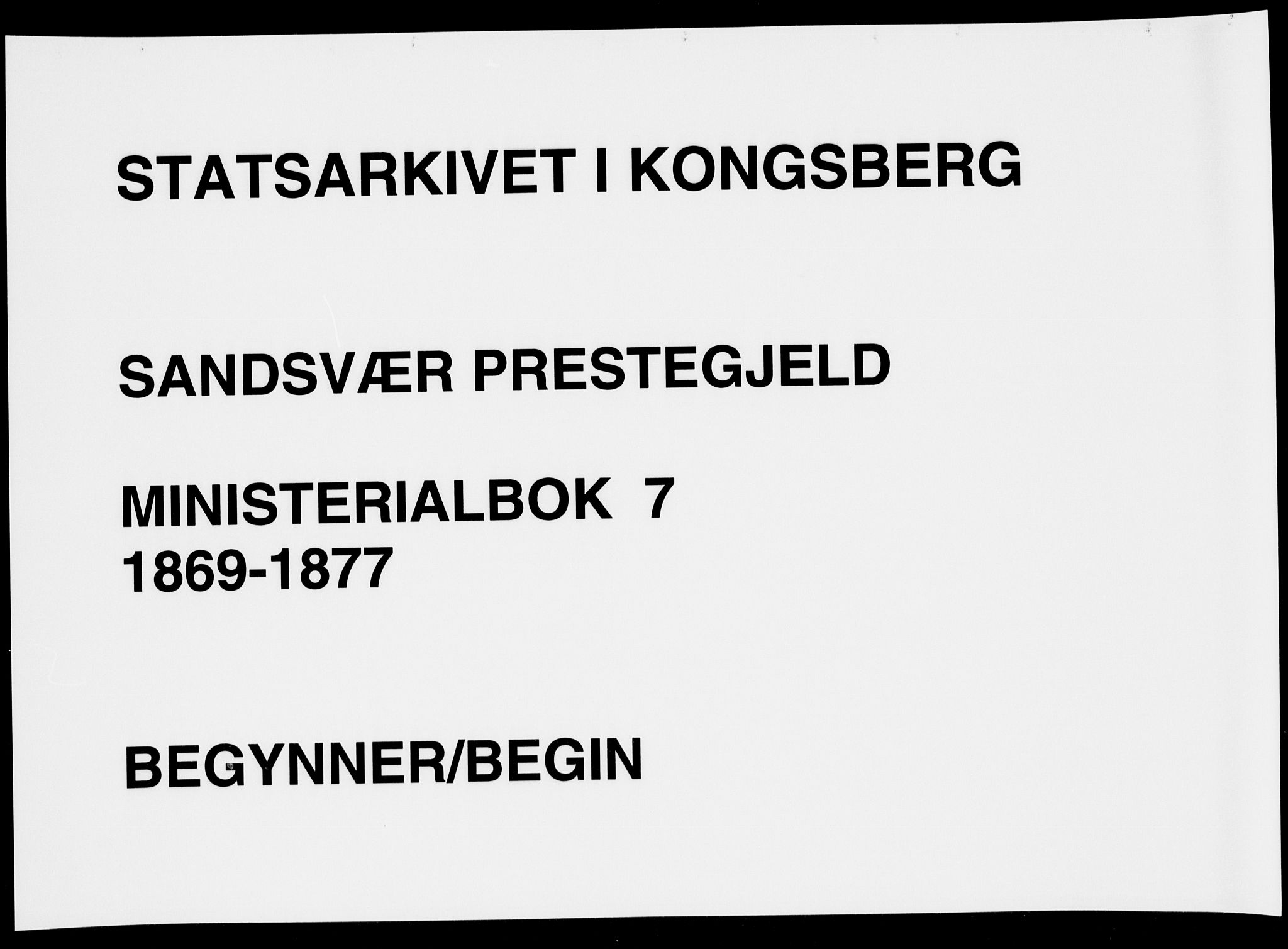 Sandsvær kirkebøker, SAKO/A-244/F/Fa/L0007: Ministerialbok nr. I 7, 1869-1877