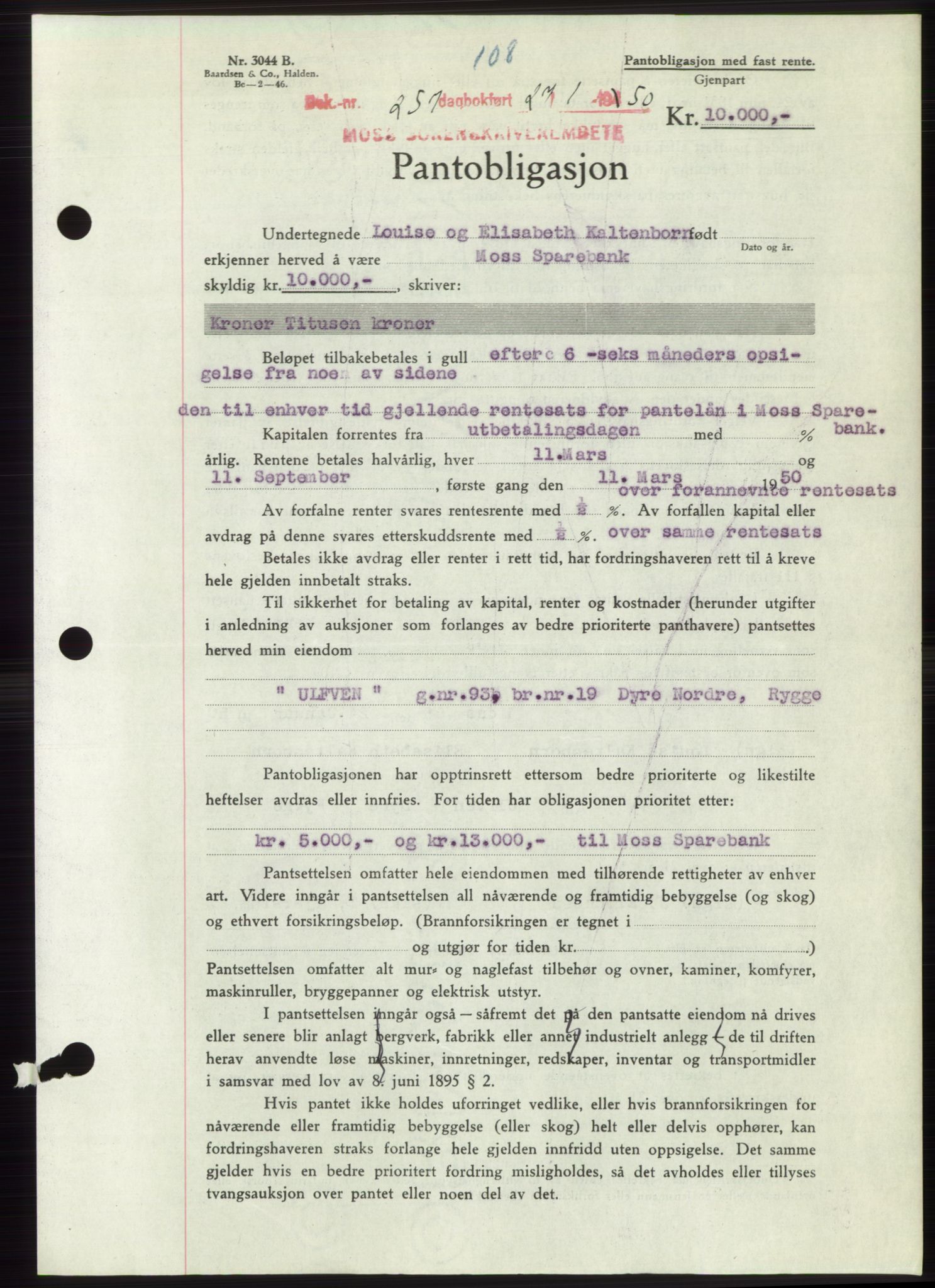 Moss sorenskriveri, SAO/A-10168: Pantebok nr. B23, 1949-1950, Dagboknr: 257/1950
