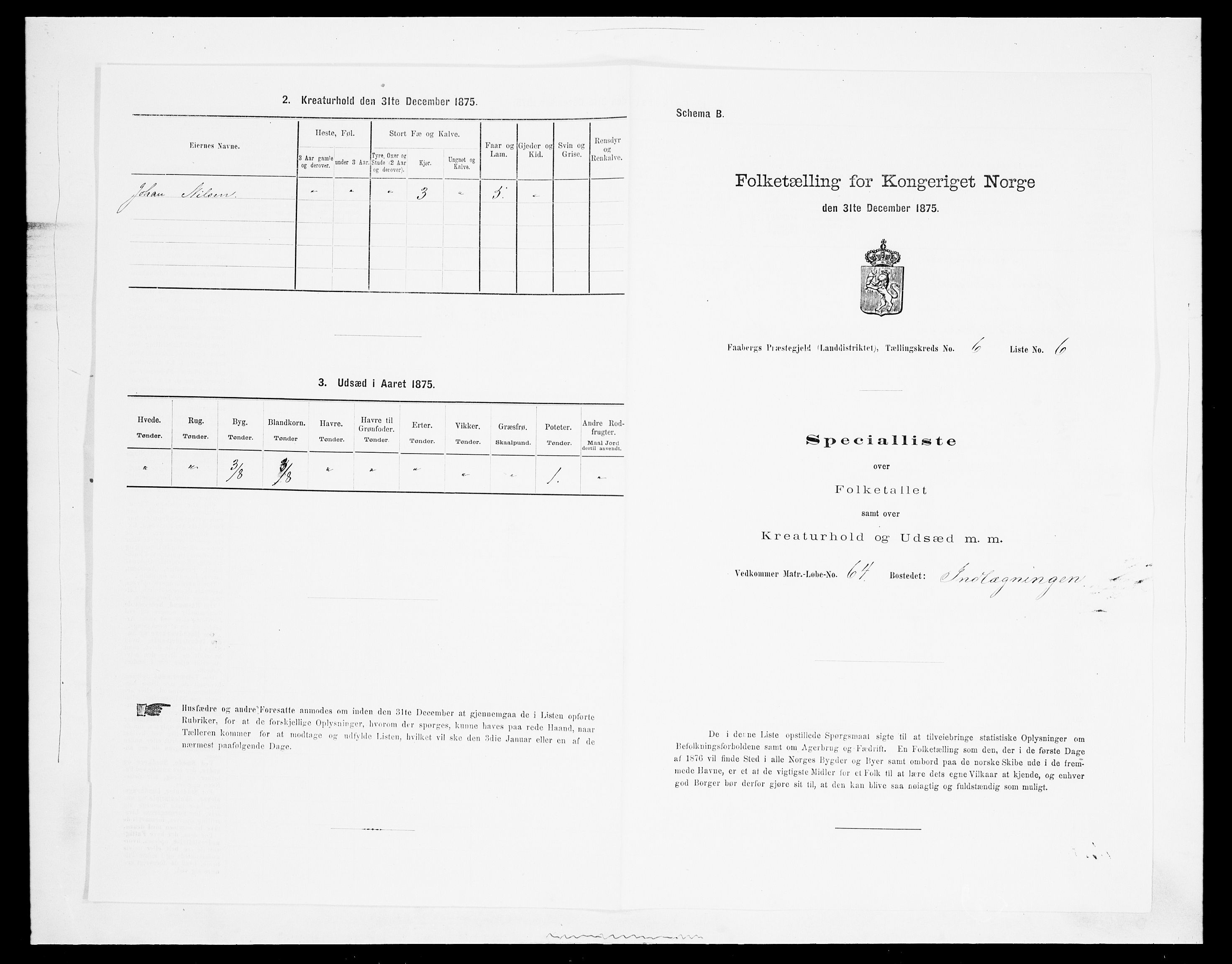 SAH, Folketelling 1875 for 0524L Fåberg prestegjeld, Fåberg sokn og Lillehammer landsokn, 1875, s. 709