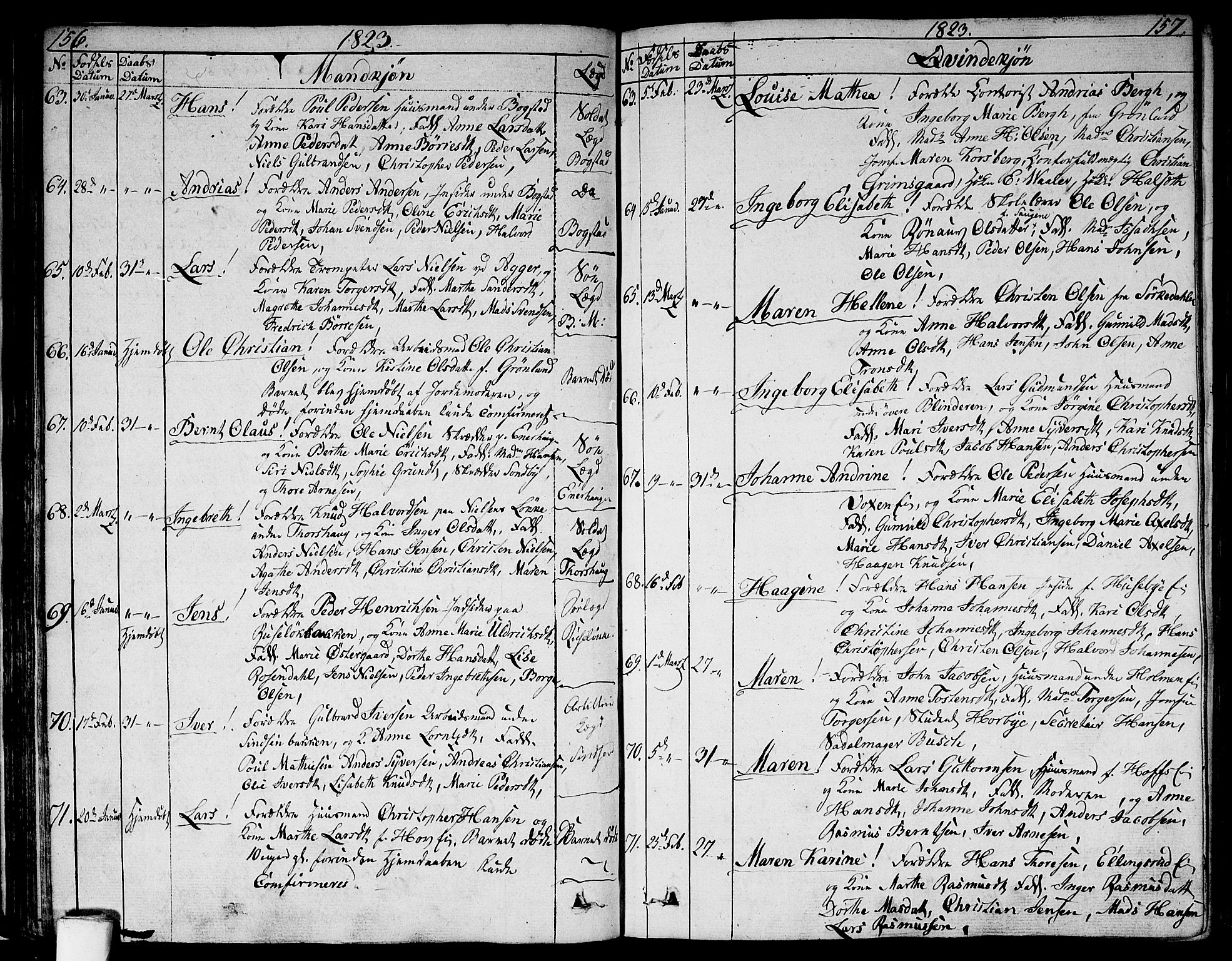 Aker prestekontor kirkebøker, AV/SAO-A-10861/G/L0004: Klokkerbok nr. 4, 1819-1829, s. 156-157