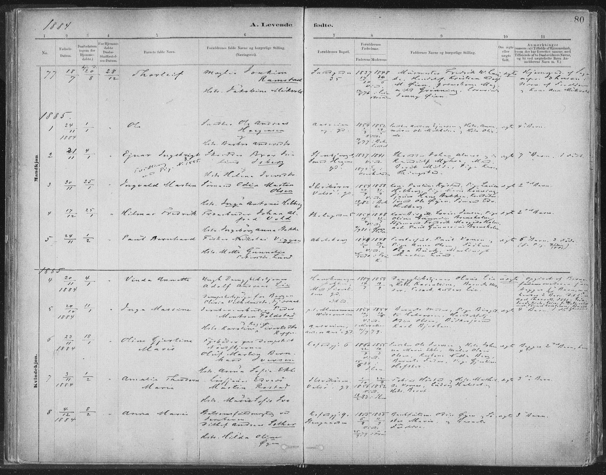 Ministerialprotokoller, klokkerbøker og fødselsregistre - Sør-Trøndelag, SAT/A-1456/603/L0162: Ministerialbok nr. 603A01, 1879-1895, s. 80