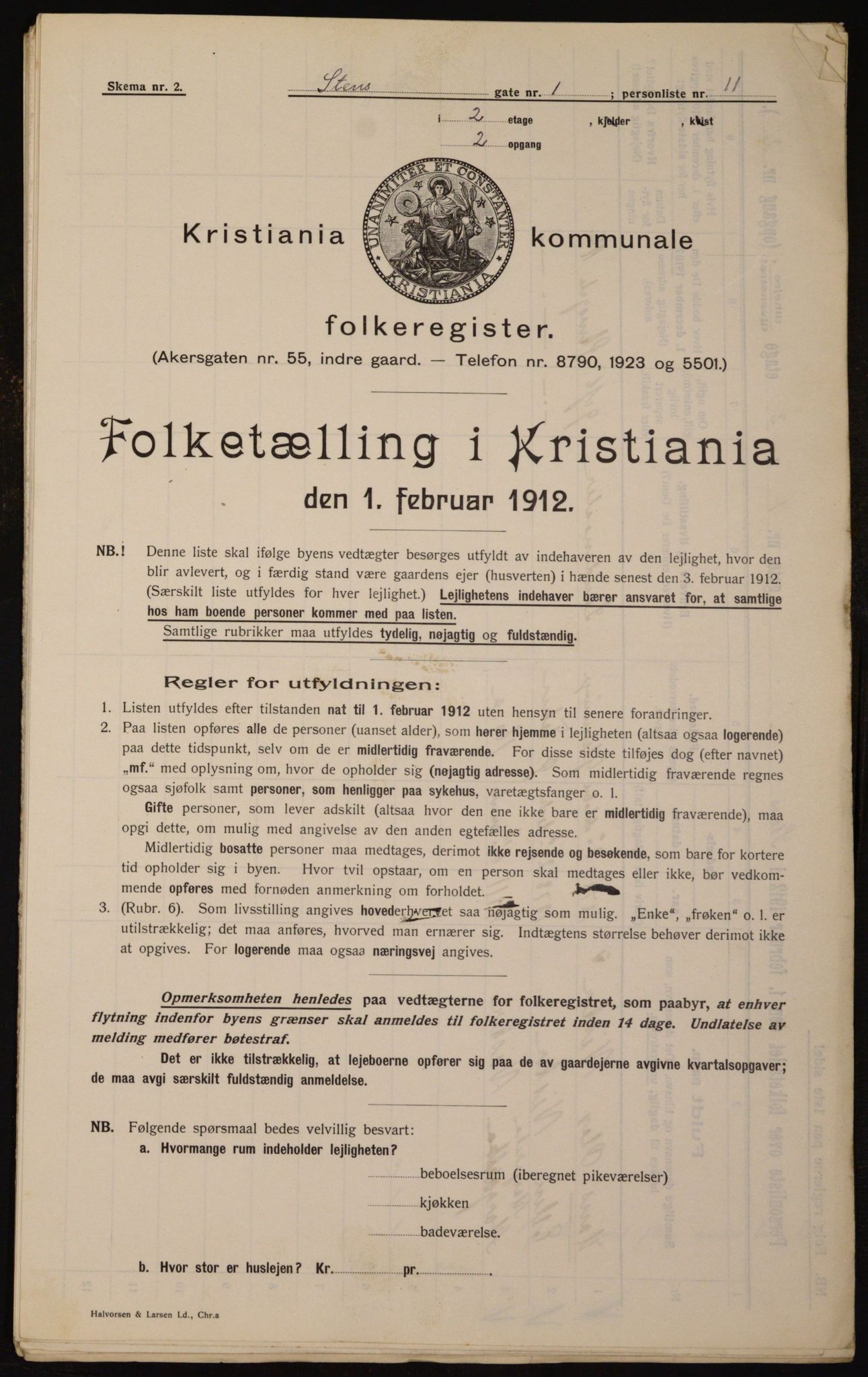 OBA, Kommunal folketelling 1.2.1912 for Kristiania, 1912, s. 101645