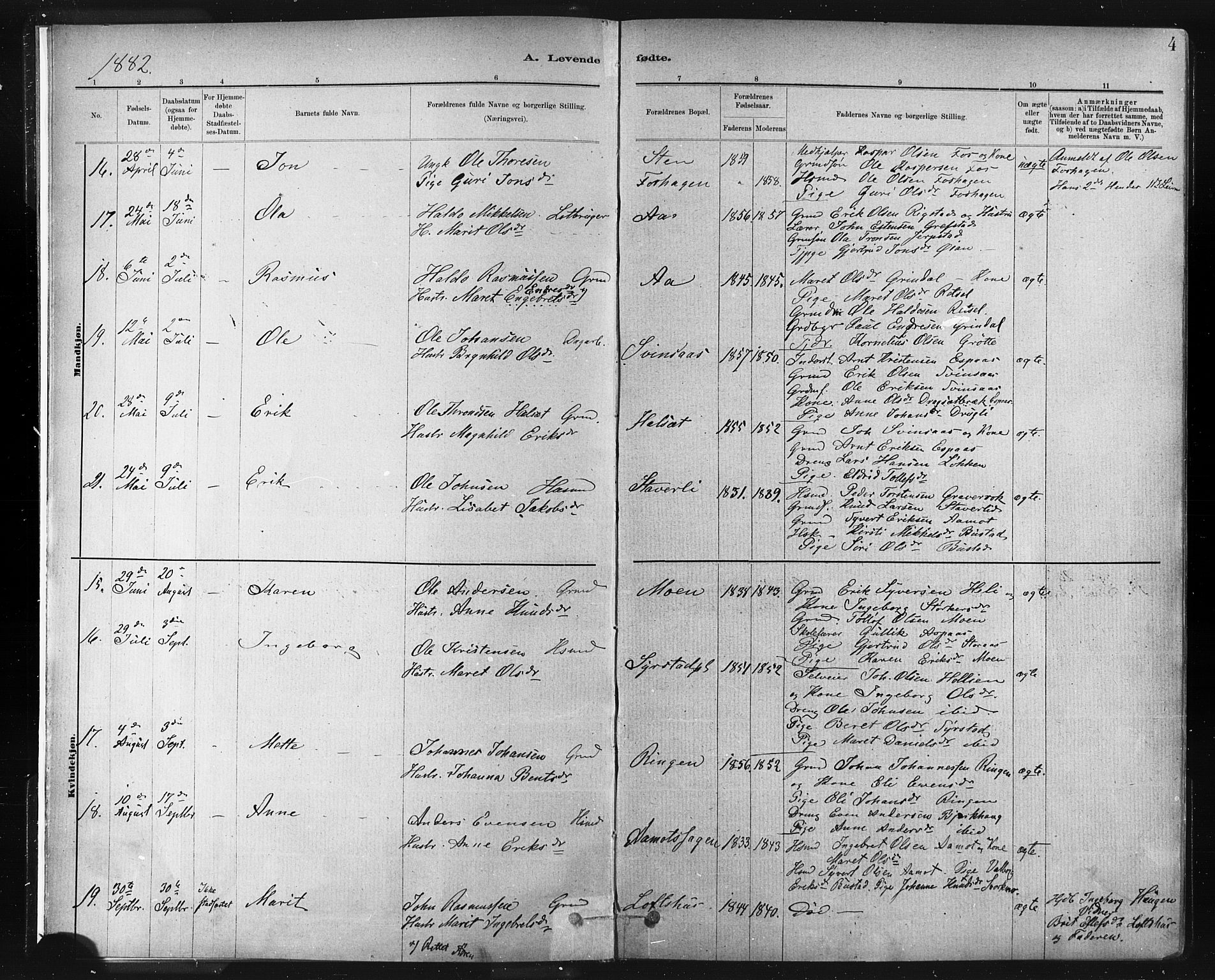 Ministerialprotokoller, klokkerbøker og fødselsregistre - Sør-Trøndelag, AV/SAT-A-1456/672/L0857: Ministerialbok nr. 672A09, 1882-1893, s. 4