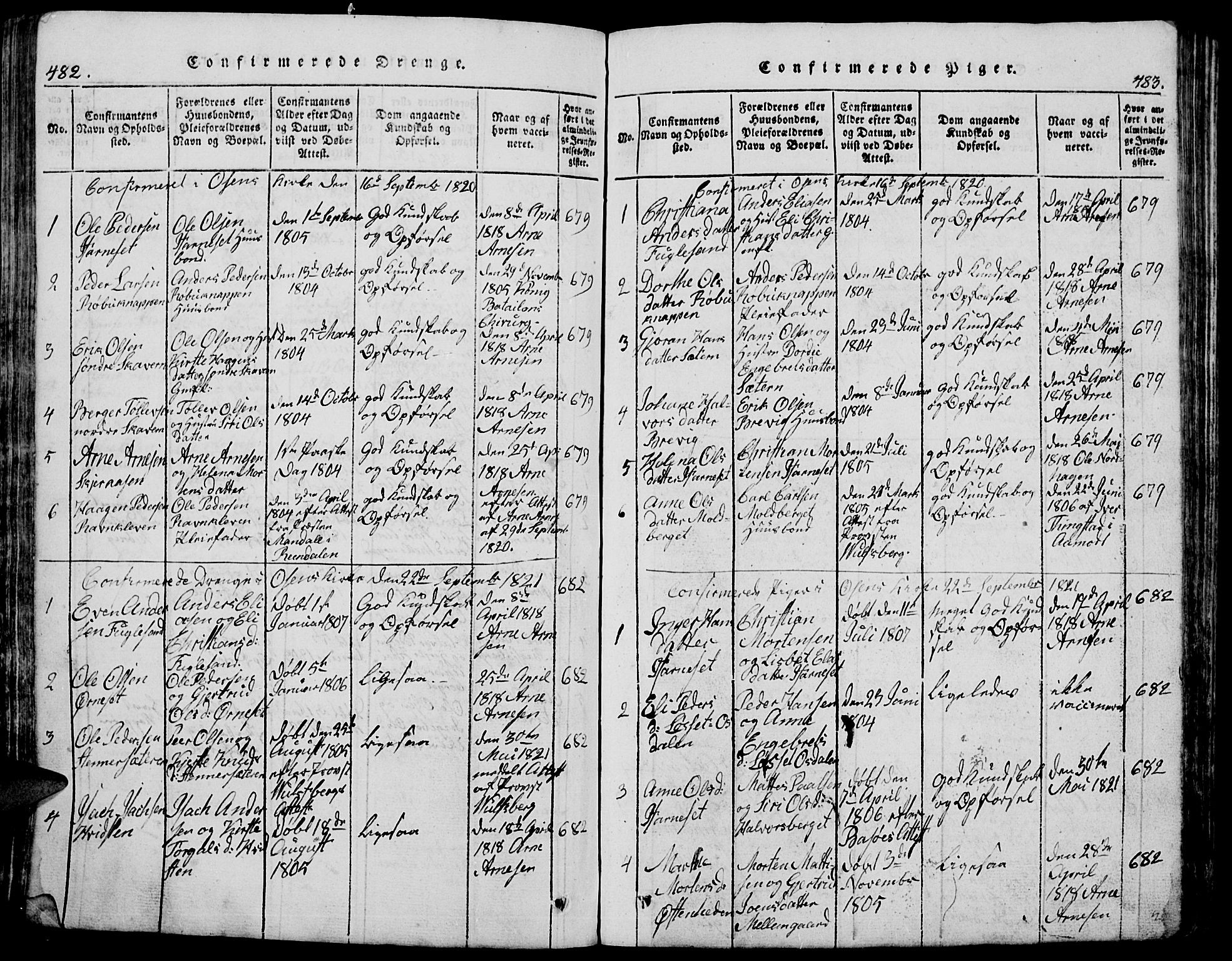 Trysil prestekontor, SAH/PREST-046/H/Ha/Hab/L0005: Klokkerbok nr. 5, 1814-1877, s. 482-483