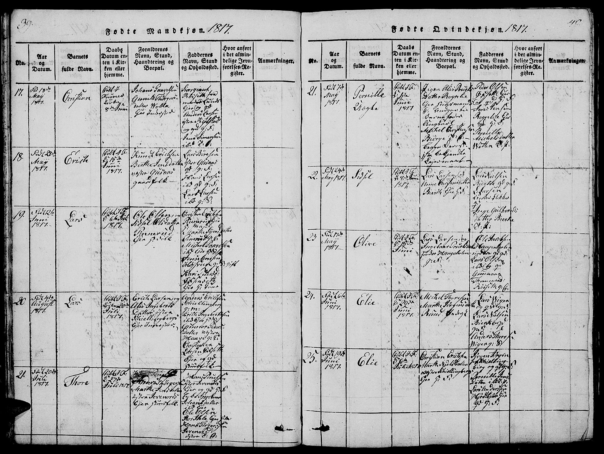 Vang prestekontor, Hedmark, AV/SAH-PREST-008/H/Ha/Hab/L0005: Klokkerbok nr. 5, 1815-1836, s. 39-40