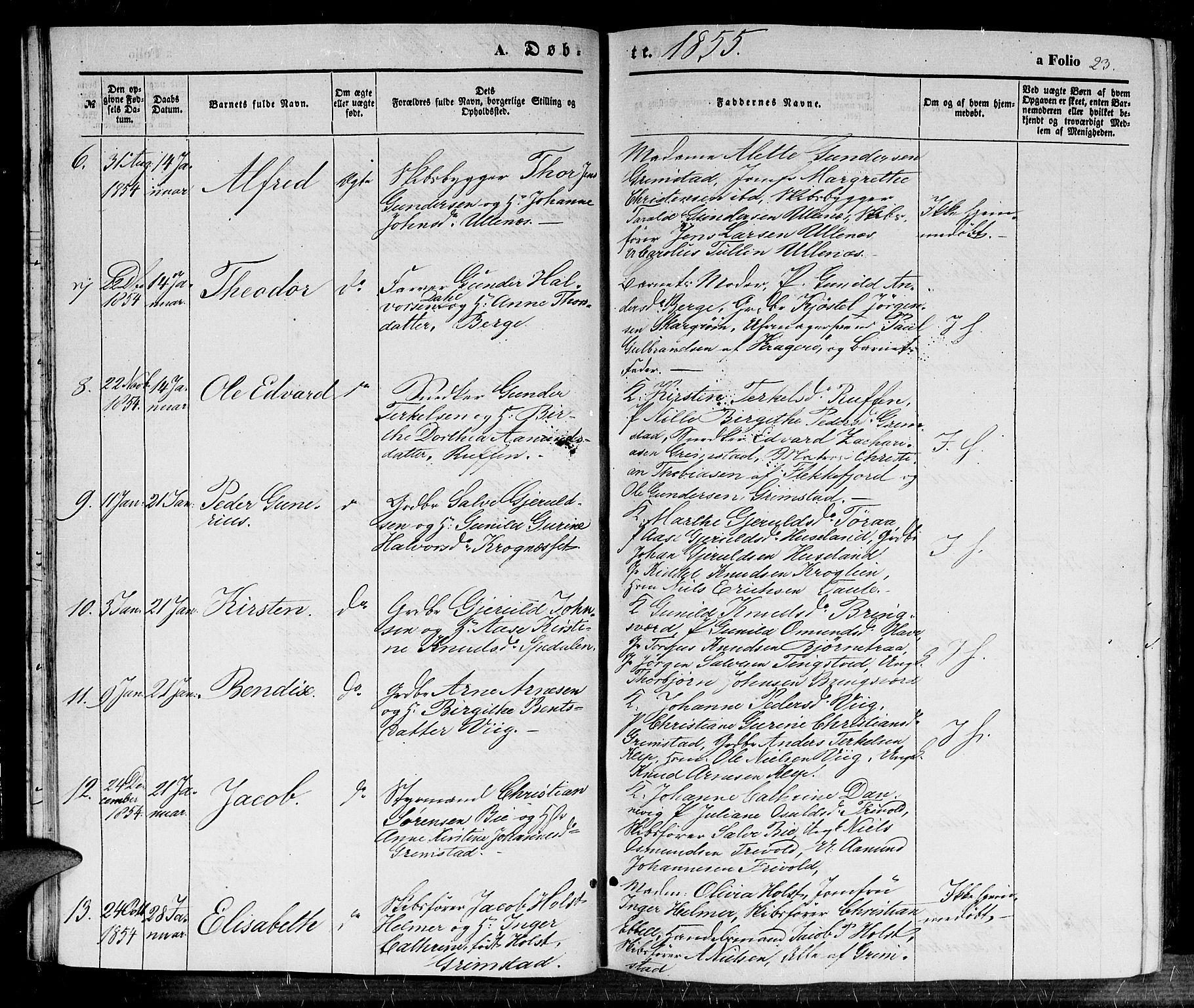 Fjære sokneprestkontor, AV/SAK-1111-0011/F/Fb/L0008: Klokkerbok nr. B 8, 1854-1867, s. 23