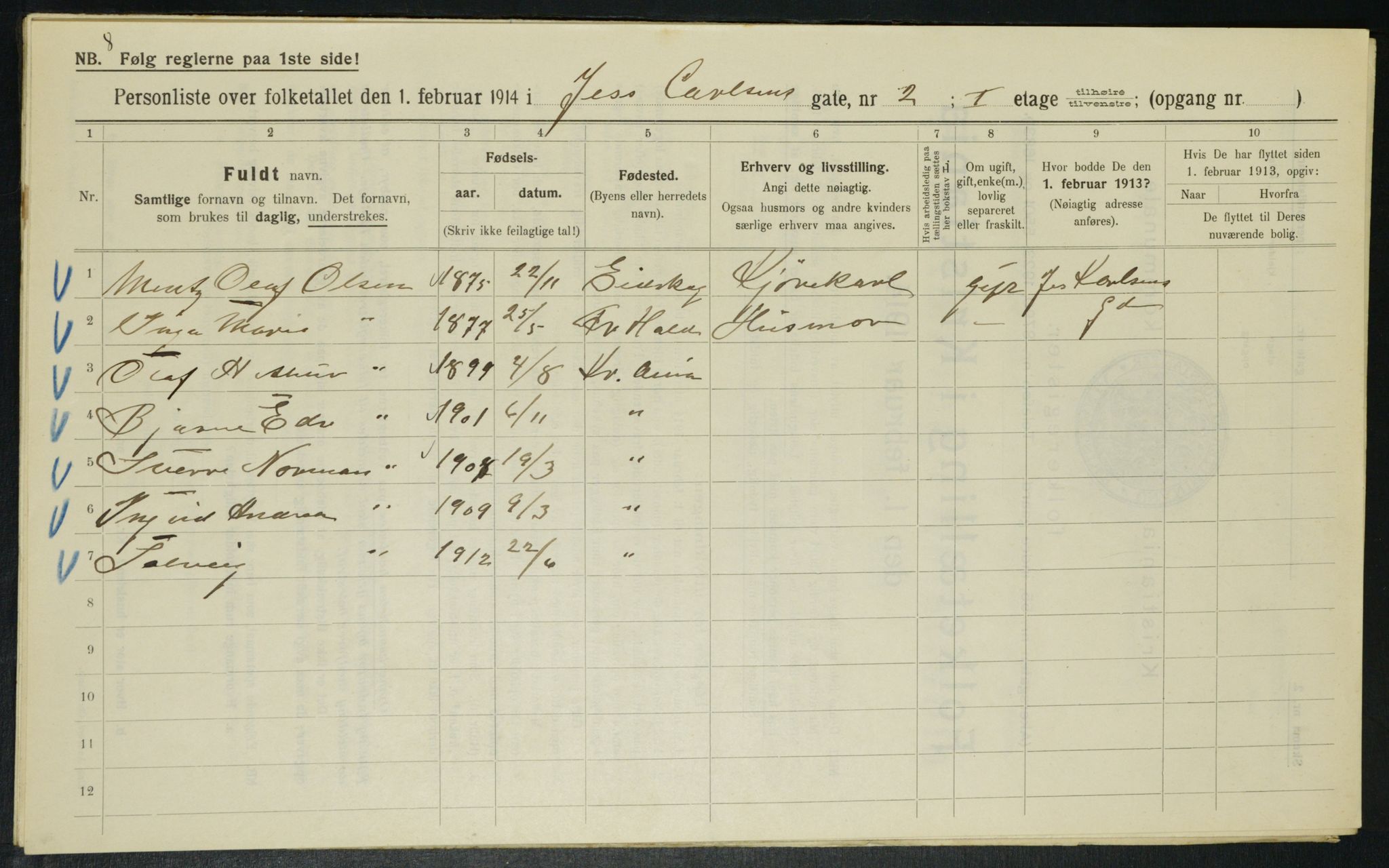 OBA, Kommunal folketelling 1.2.1914 for Kristiania, 1914, s. 46990