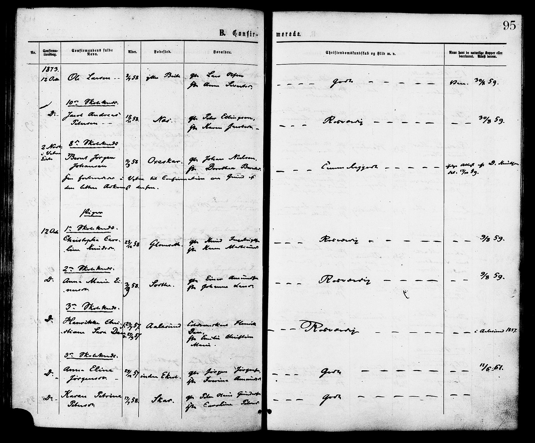 Ministerialprotokoller, klokkerbøker og fødselsregistre - Møre og Romsdal, AV/SAT-A-1454/524/L0355: Ministerialbok nr. 524A07, 1864-1879, s. 95