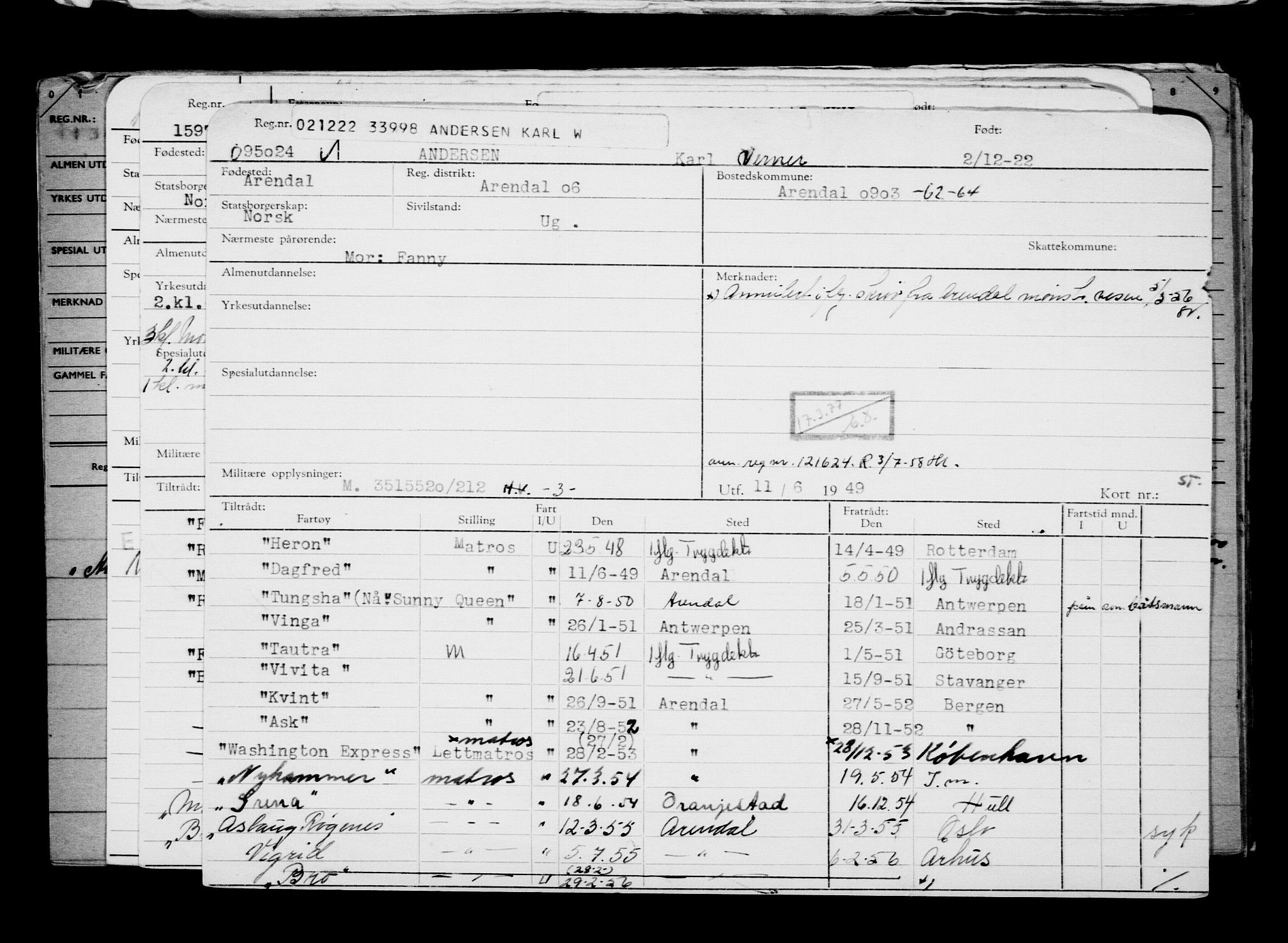 Direktoratet for sjømenn, RA/S-3545/G/Gb/L0213: Hovedkort, 1922, s. 19