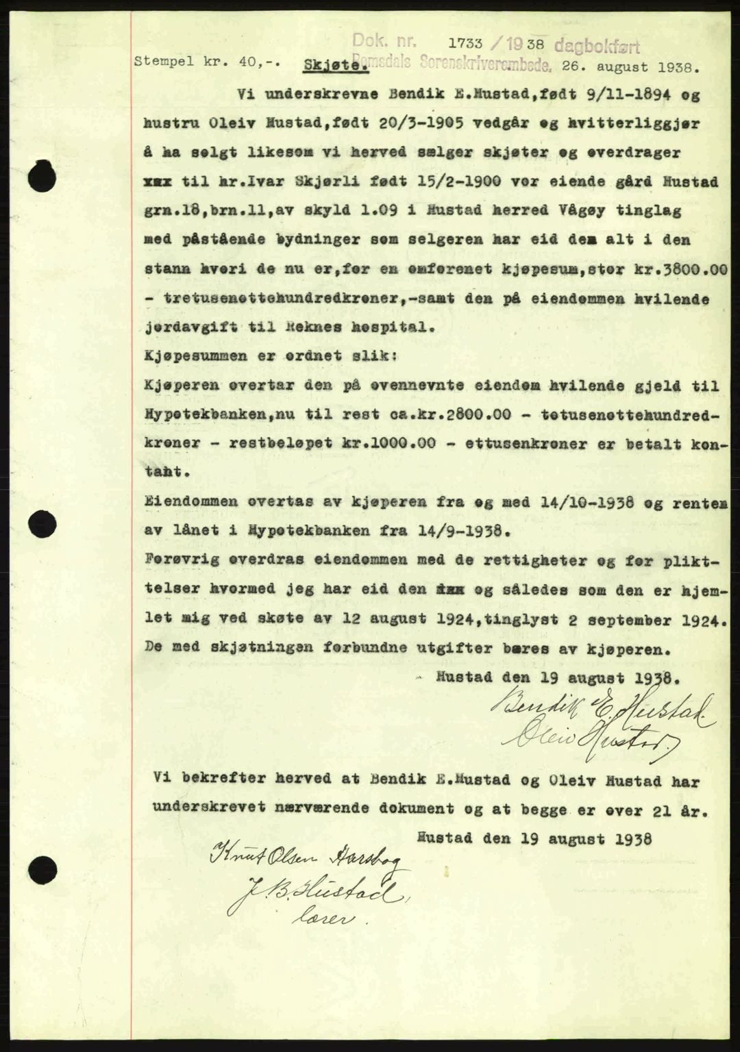 Romsdal sorenskriveri, SAT/A-4149/1/2/2C: Pantebok nr. A5, 1938-1938, Dagboknr: 1733/1938
