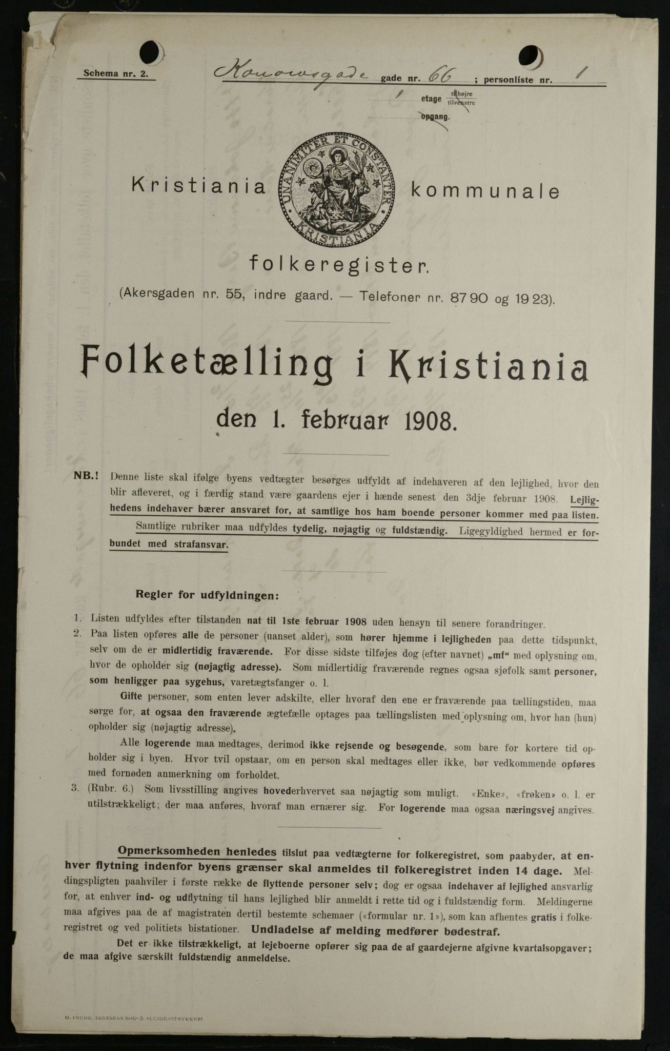 OBA, Kommunal folketelling 1.2.1908 for Kristiania kjøpstad, 1908, s. 47853