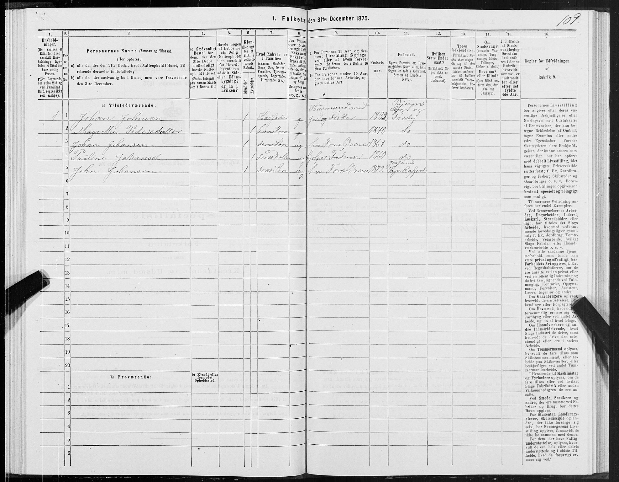 SAT, Folketelling 1875 for 1630P Aafjorden prestegjeld, 1875, s. 3109