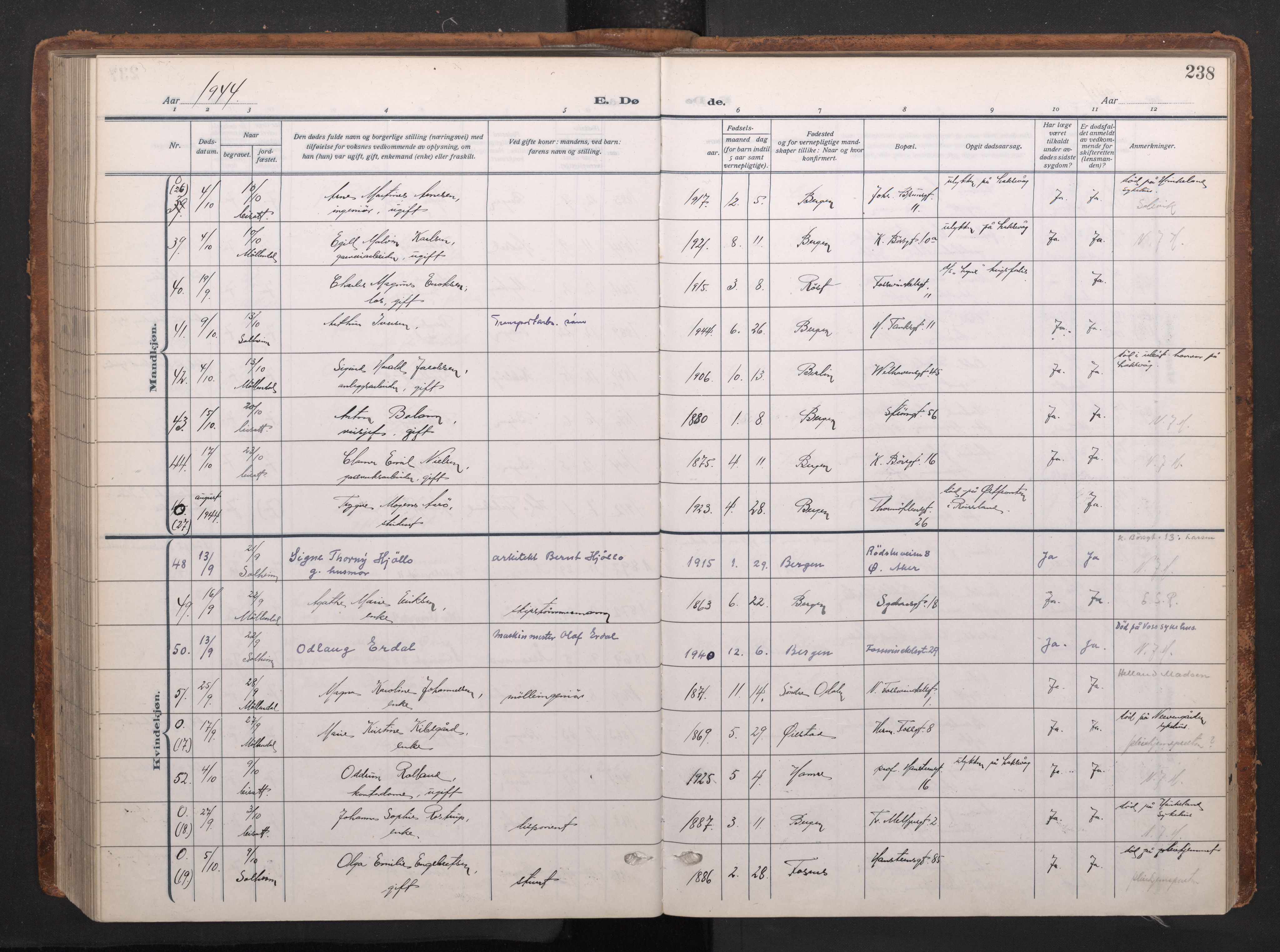 Johanneskirken sokneprestembete, AV/SAB-A-76001/H/Haa/L0020: Ministerialbok nr. E 2, 1916-1951, s. 238