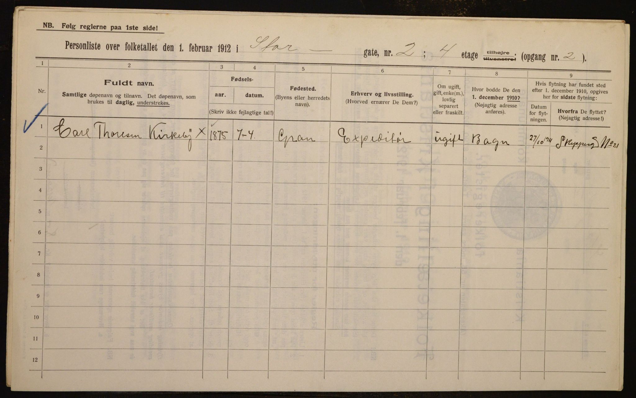 OBA, Kommunal folketelling 1.2.1912 for Kristiania, 1912, s. 102969