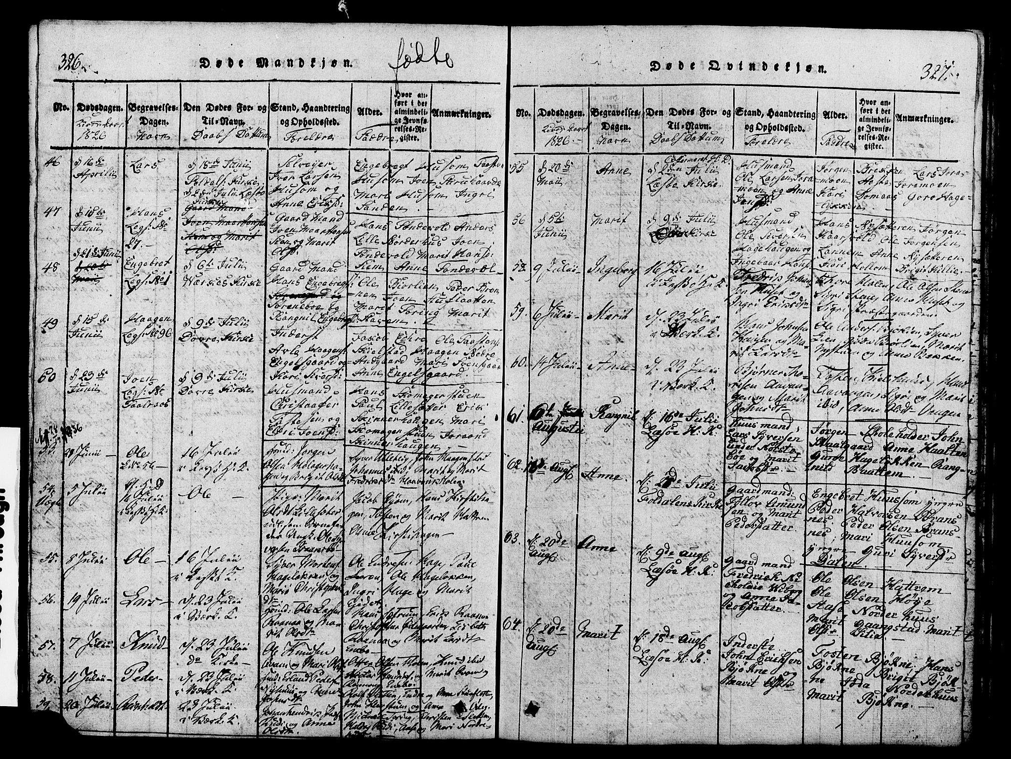 Lesja prestekontor, AV/SAH-PREST-068/H/Ha/Hab/L0001: Klokkerbok nr. 1, 1820-1831, s. 326-327