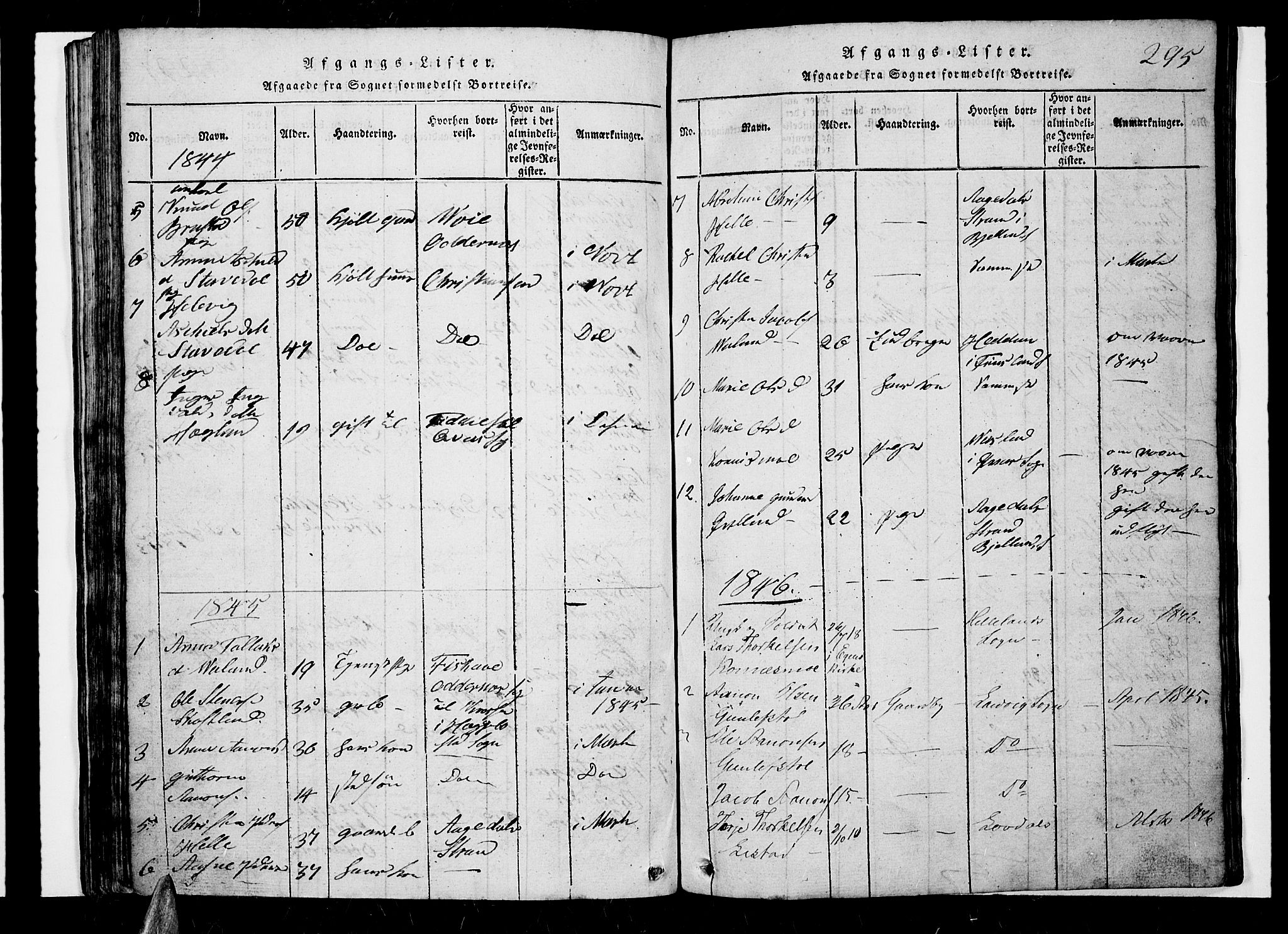 Nord-Audnedal sokneprestkontor, SAK/1111-0032/F/Fb/Fba/L0001: Klokkerbok nr. B 1, 1815-1856, s. 295