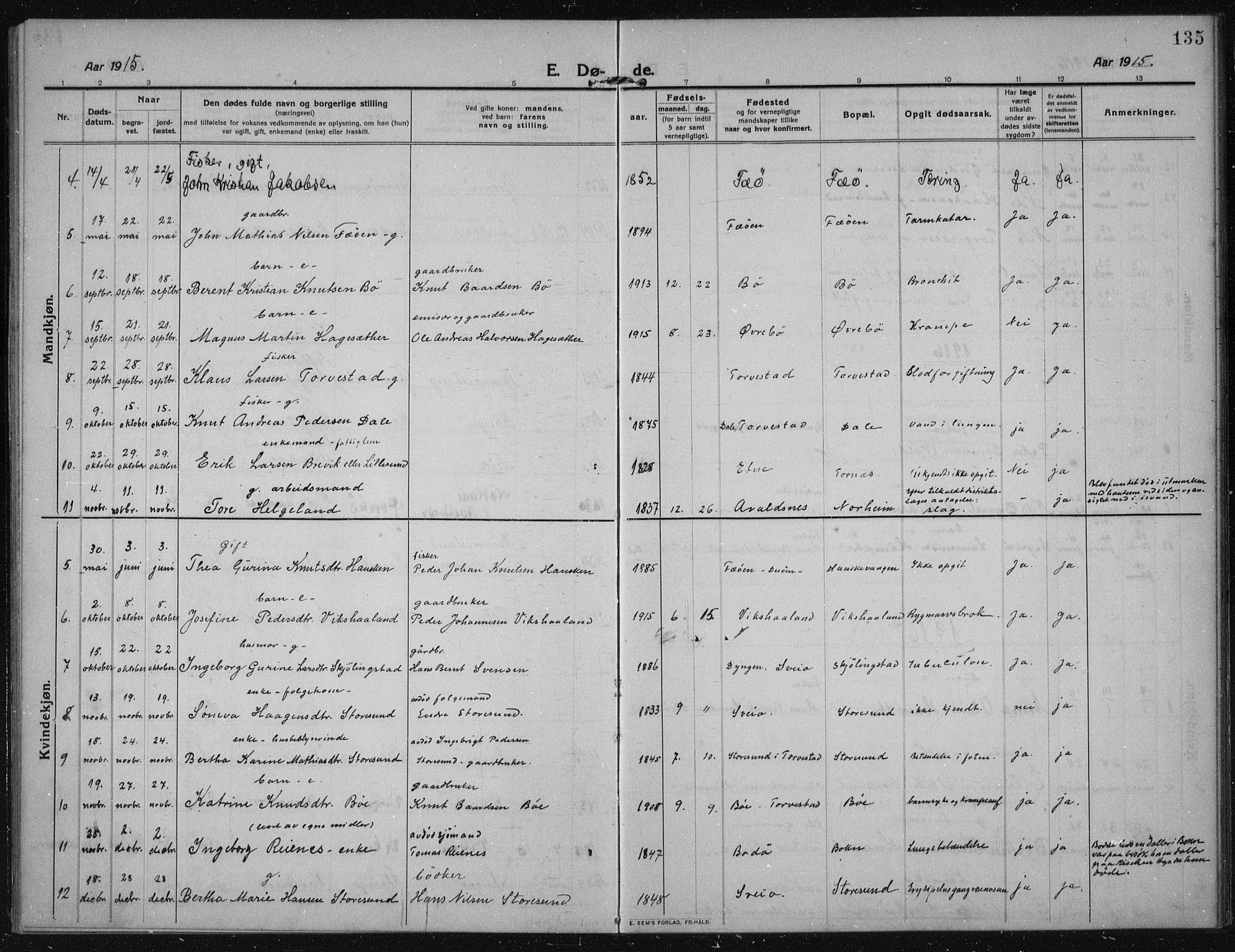 Torvastad sokneprestkontor, AV/SAST-A -101857/H/Ha/Haa/L0019: Ministerialbok nr. A 18, 1912-1920, s. 135