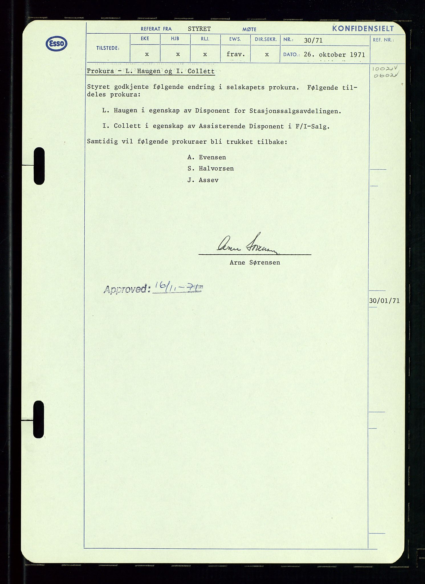 Pa 0982 - Esso Norge A/S, AV/SAST-A-100448/A/Aa/L0003/0002: Den administrerende direksjon Board minutes (styrereferater) og Bedriftforsamlingsprotokoll / Den administrerende direksjon Board minutes (styrereferater), 1970-1974, s. 135