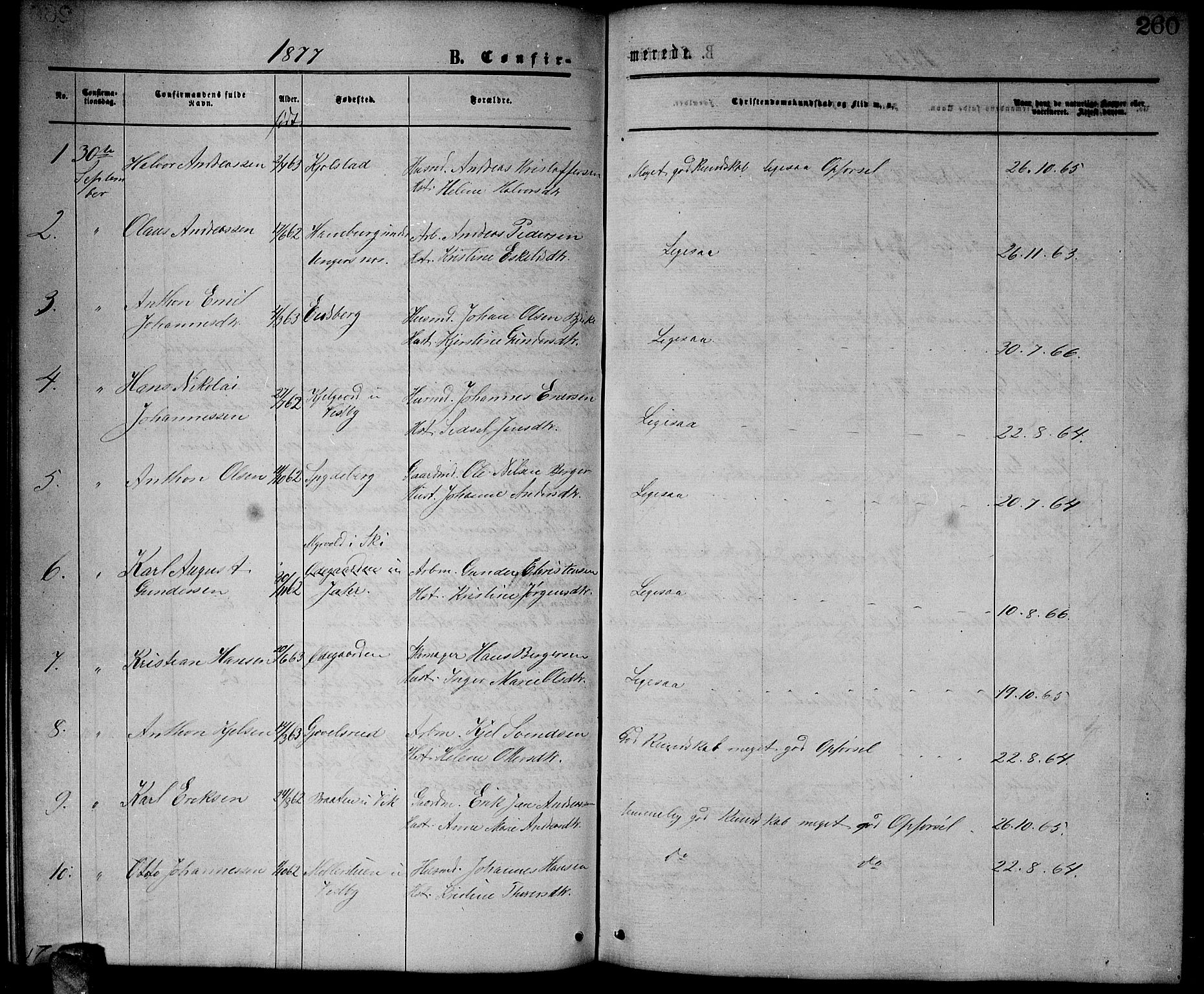 Enebakk prestekontor Kirkebøker, SAO/A-10171c/G/Ga/L0005: Klokkerbok nr. I 5, 1867-1888, s. 260