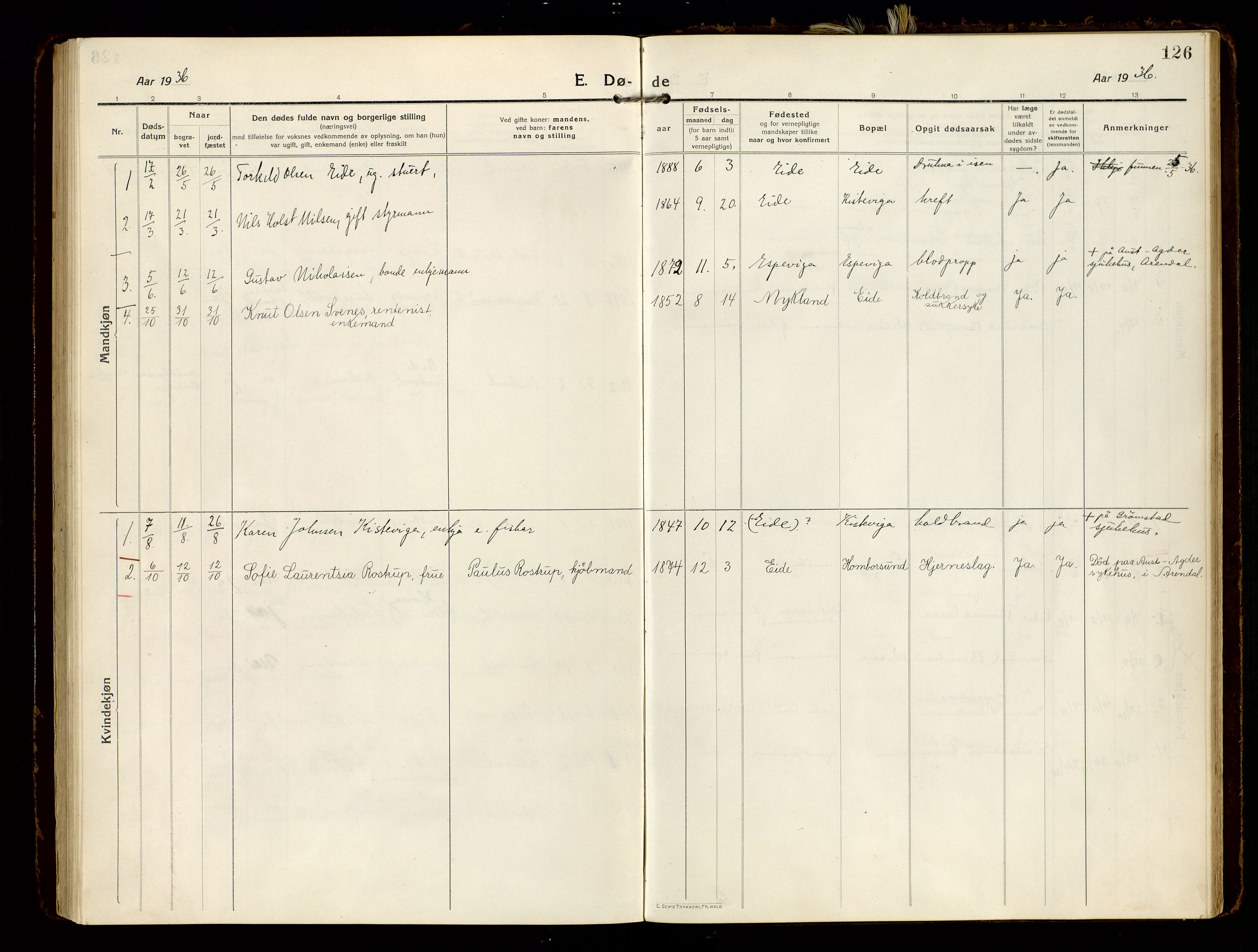 Hommedal sokneprestkontor, AV/SAK-1111-0023/F/Fa/Faa/L0004: Ministerialbok nr. A 4, 1916-1945, s. 126