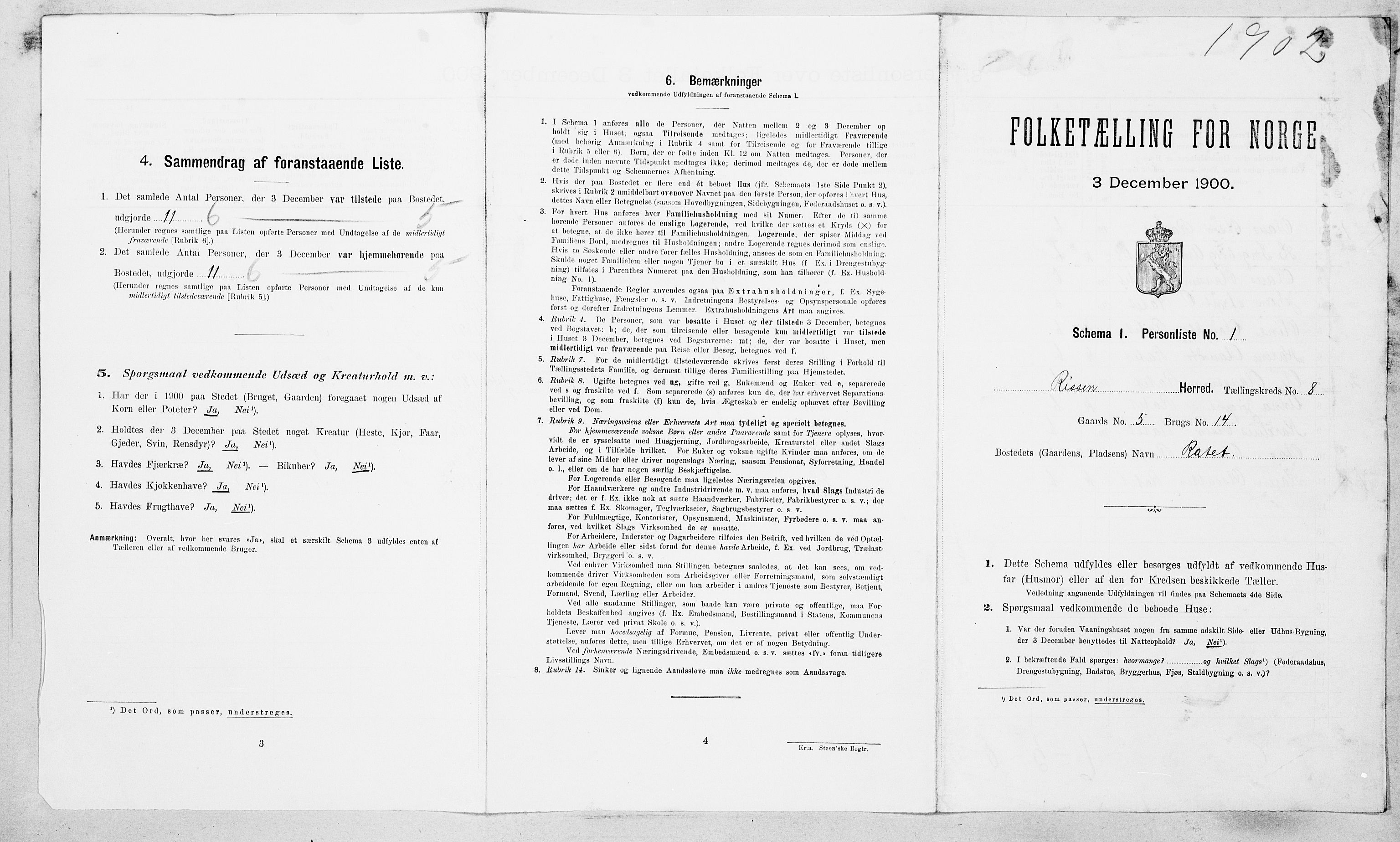 SAT, Folketelling 1900 for 1624 Rissa herred, 1900, s. 853