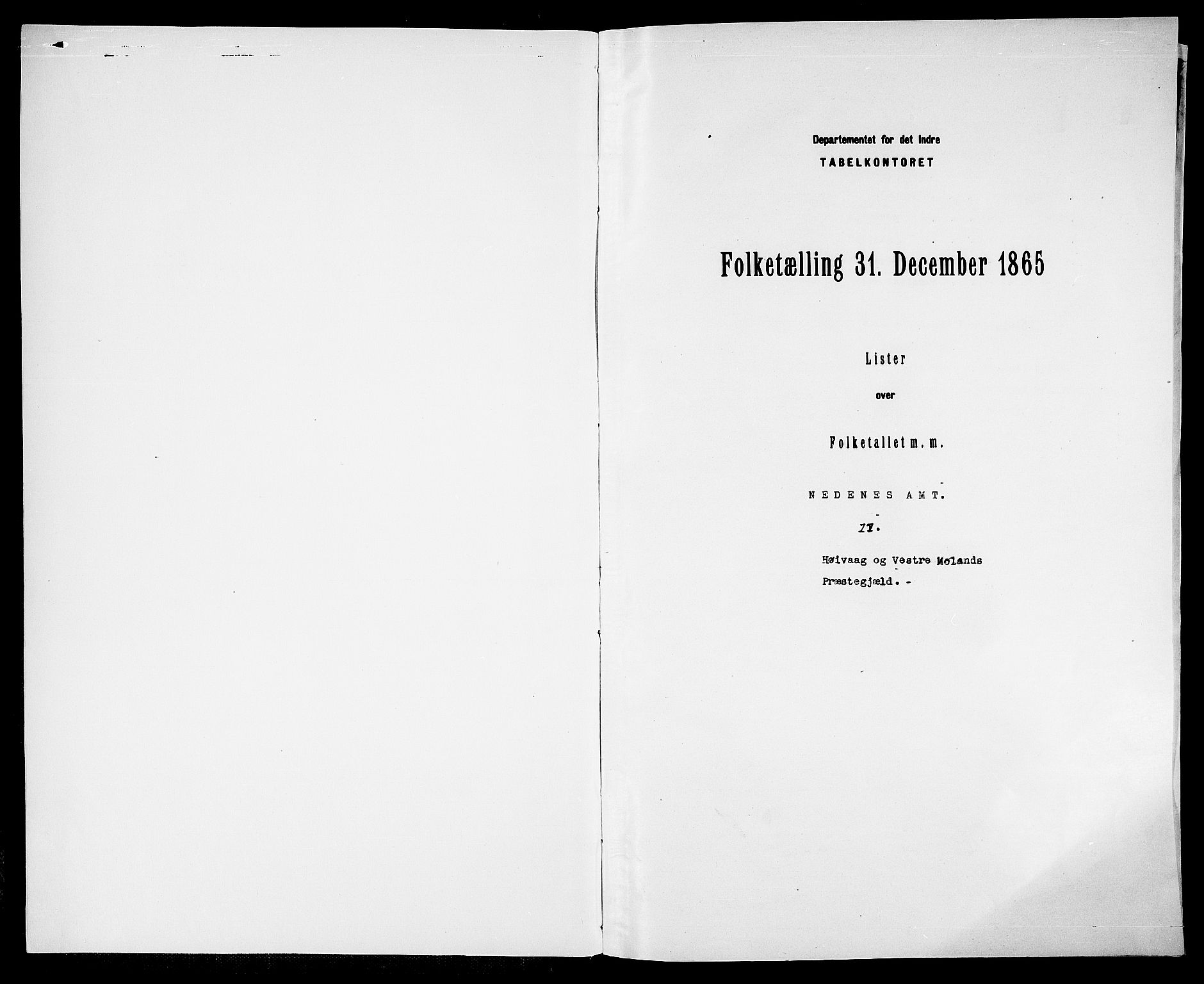 RA, Folketelling 1865 for 0927P Høvåg prestegjeld, 1865, s. 3