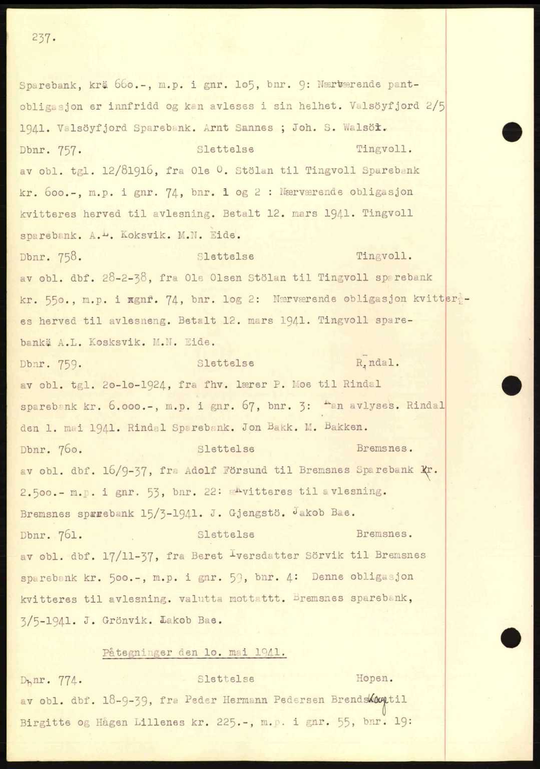 Nordmøre sorenskriveri, AV/SAT-A-4132/1/2/2Ca: Pantebok nr. C81, 1940-1945, Dagboknr: 757/1941