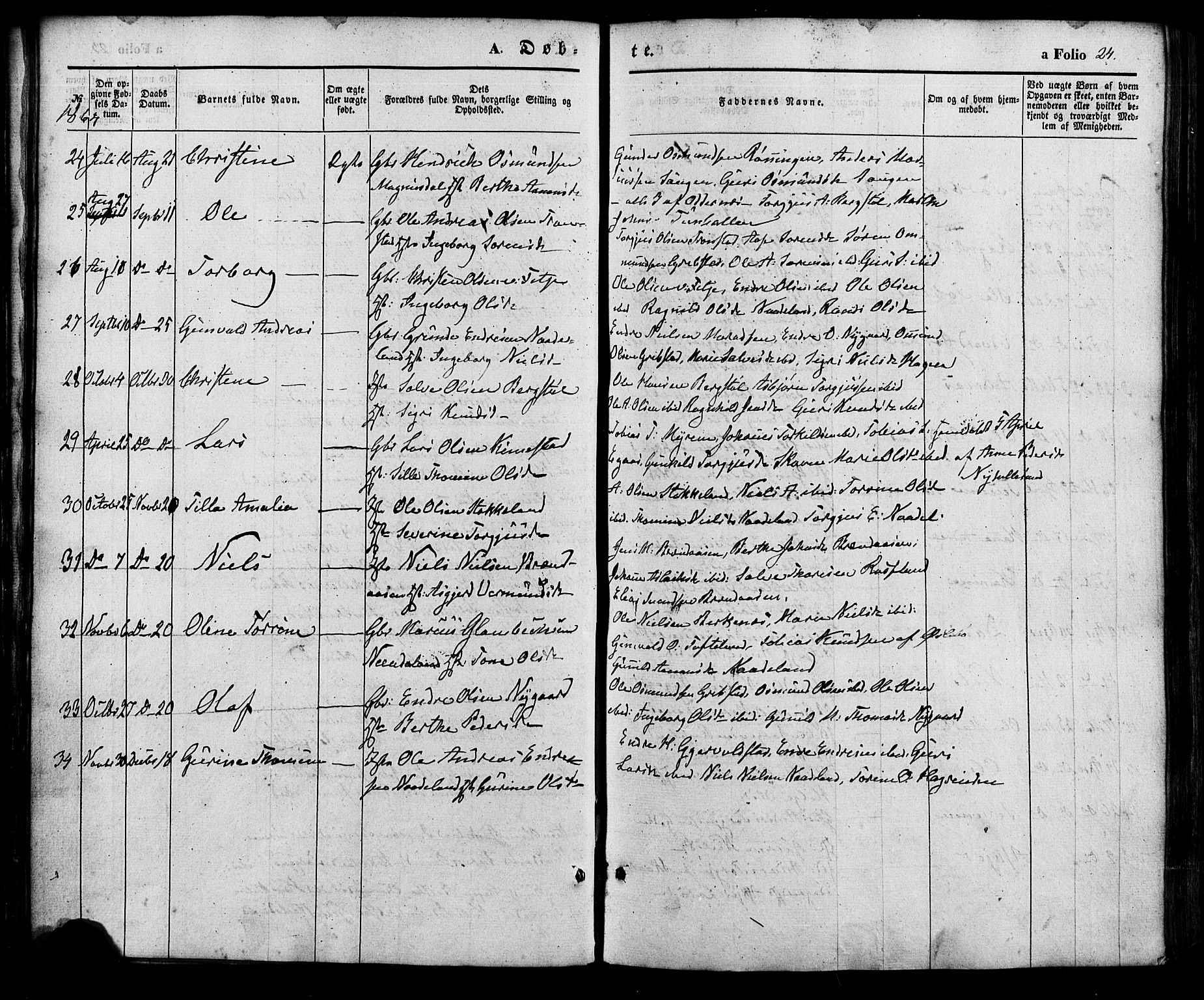 Søgne sokneprestkontor, AV/SAK-1111-0037/F/Fa/Faa/L0002: Ministerialbok nr. A 2, 1854-1882, s. 24