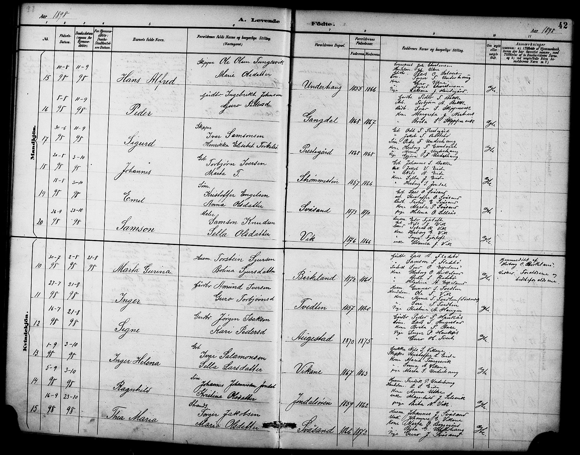Ullensvang sokneprestembete, AV/SAB-A-78701/H/Hab: Klokkerbok nr. D 1, 1891-1908, s. 42