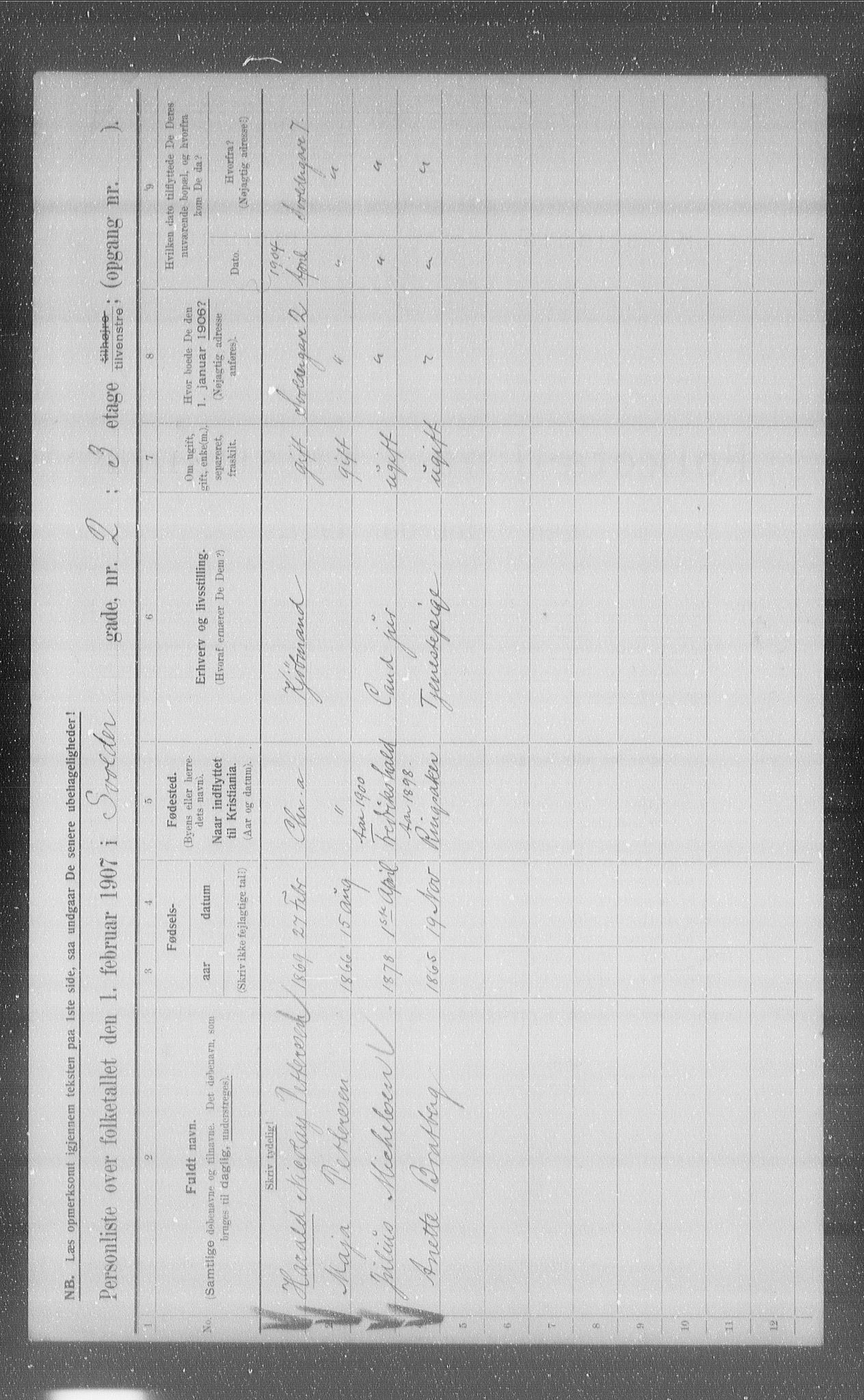 OBA, Kommunal folketelling 1.2.1907 for Kristiania kjøpstad, 1907, s. 54027