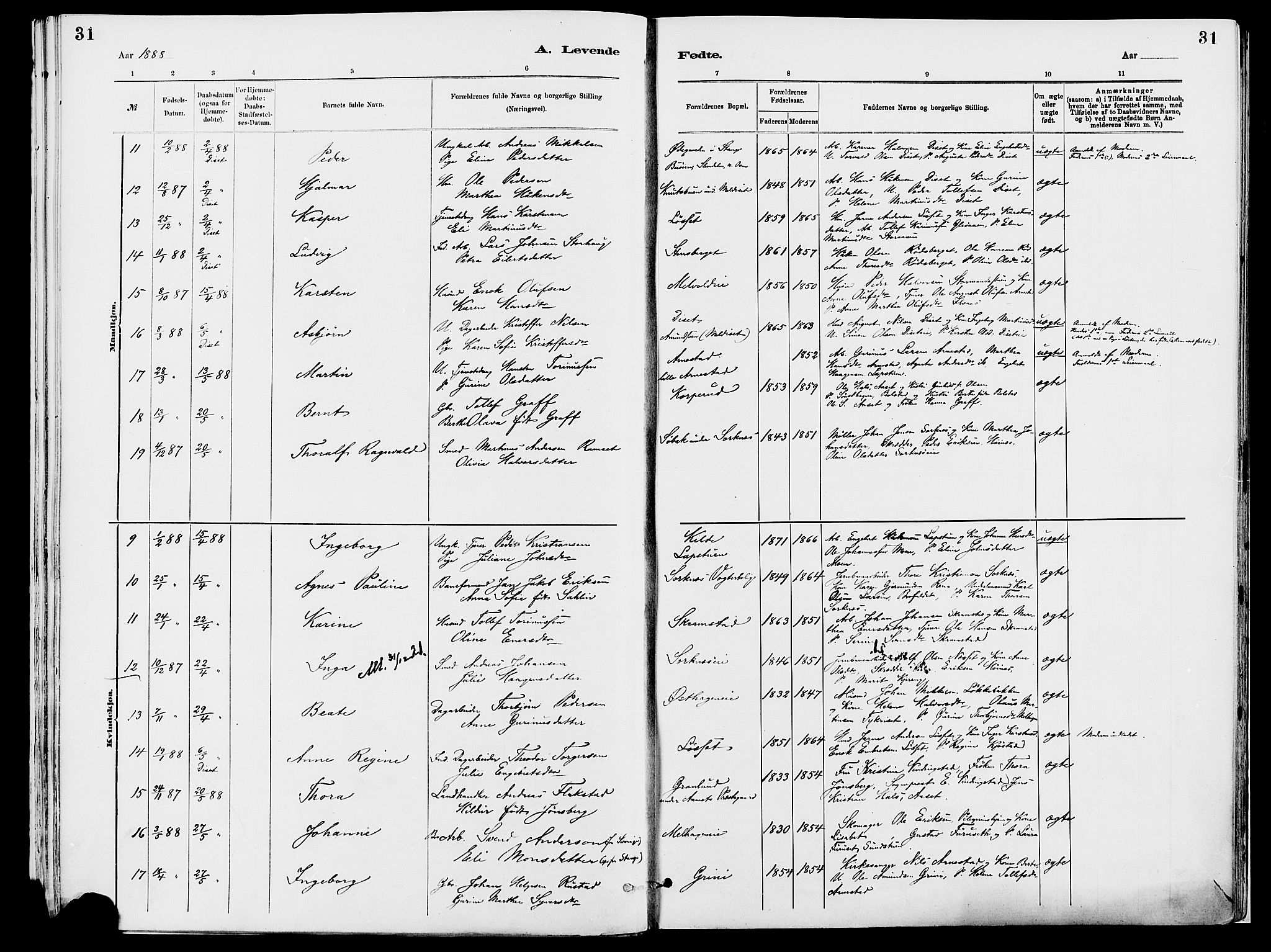 Åmot prestekontor, Hedmark, AV/SAH-PREST-056/H/Ha/Haa/L0010: Ministerialbok nr. 10, 1884-1889, s. 31