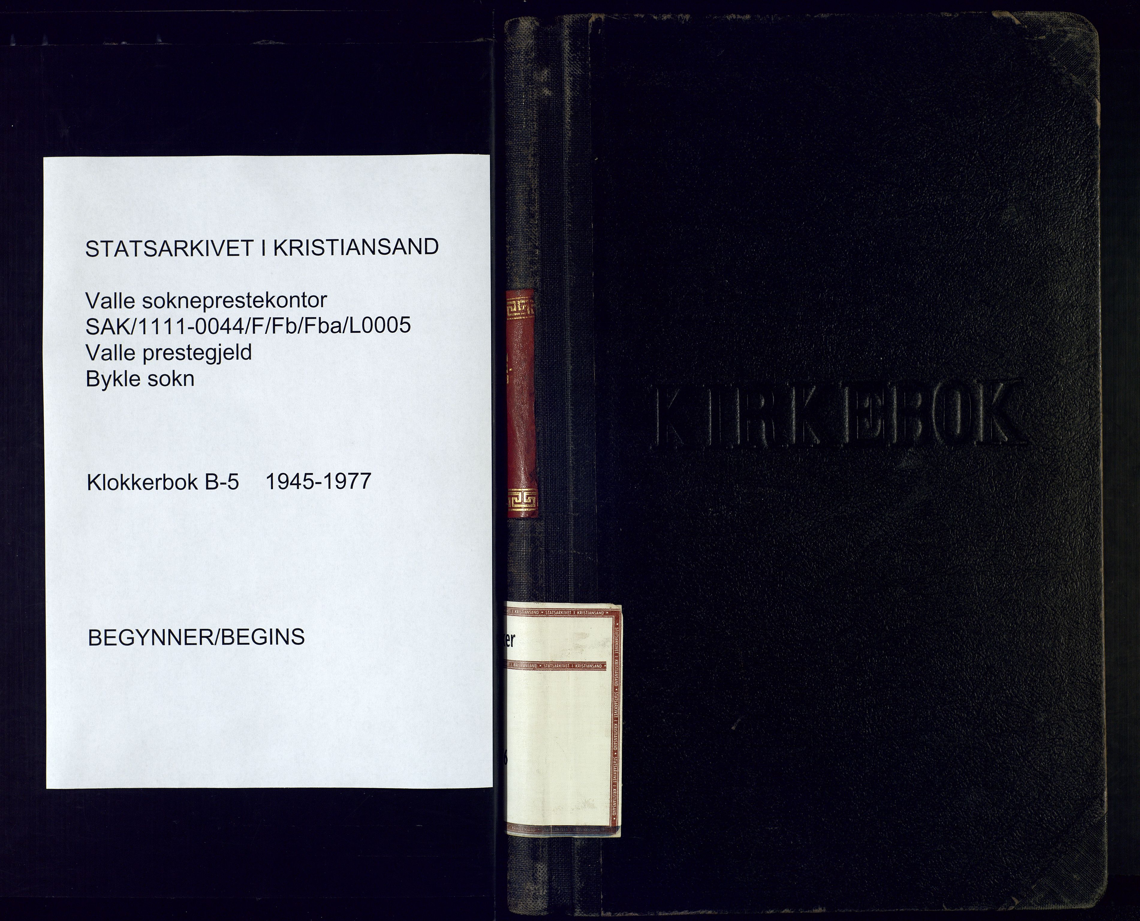 Valle sokneprestkontor, SAK/1111-0044/F/Fb/Fba/L0005: Klokkerbok nr. B-5, 1945-1977
