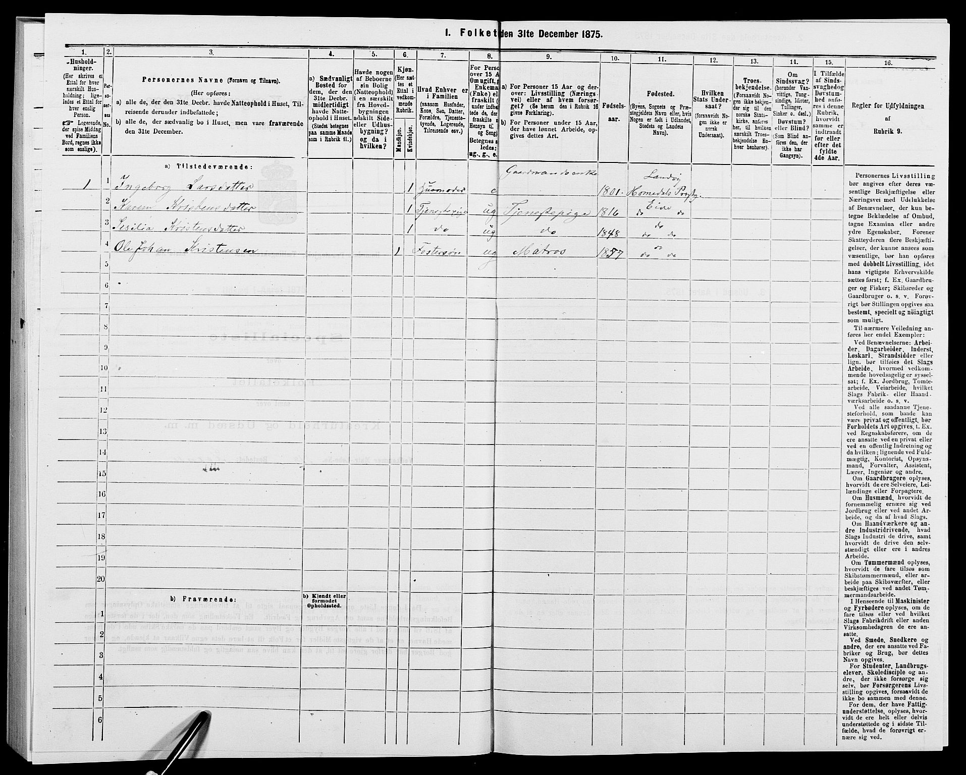 SAK, Folketelling 1875 for 0924P Homedal prestegjeld, 1875, s. 125